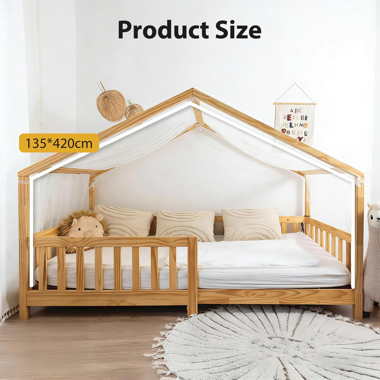 Letto a cielo con stelle luminose, letto a baldacchino, per cameretta dei bambini, idea regalo per ragazze/ragazzo, 135 x 420 cm, decorazione letto a baldacchino con stelle luminose