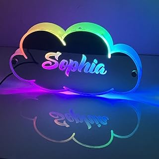 Personalized Room Decor – Etched Mirror with Sound Activated LED Light - Control by Voice, Music or Included Remote. Free Standing or Hanging, Cloud Light Up Mirror. Made in CT., USA.