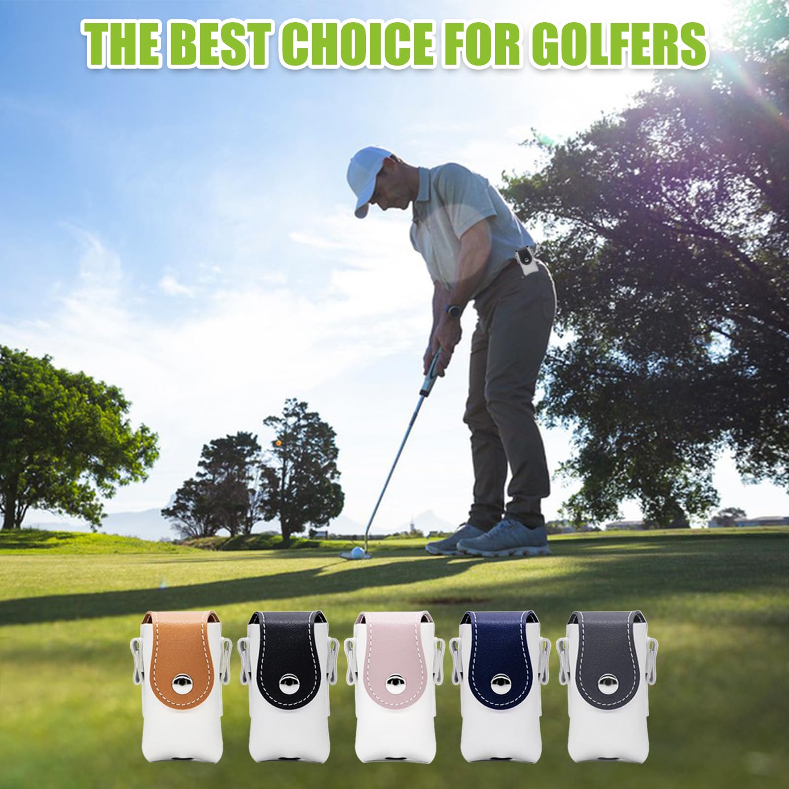 Sac de Golf, Sac de Rangement Balles de Golf, Sac de Rangement Pratique pour Golfeurs, Mini Poche en Cuir en Cuir De Golf, Sac Banane avec Clip, Élégant et Portable, Étanche(Brun)
