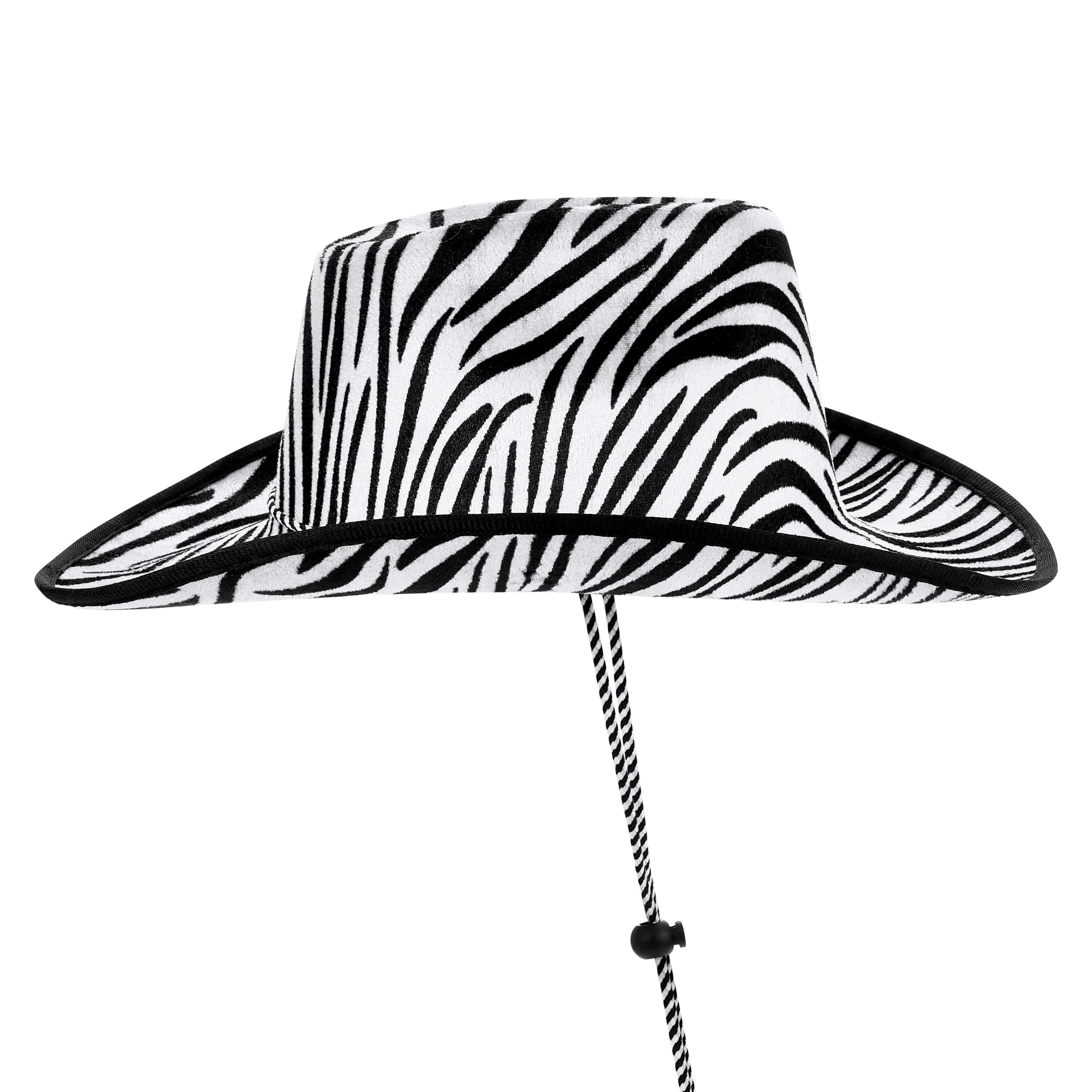 Miolasay Women's Plush Trim Cowboy Hat Drawstring Adjust Western Disco Fish Bucket Hat Fancy Holiday Party Costume Accessory (B-Zebra, One Size)