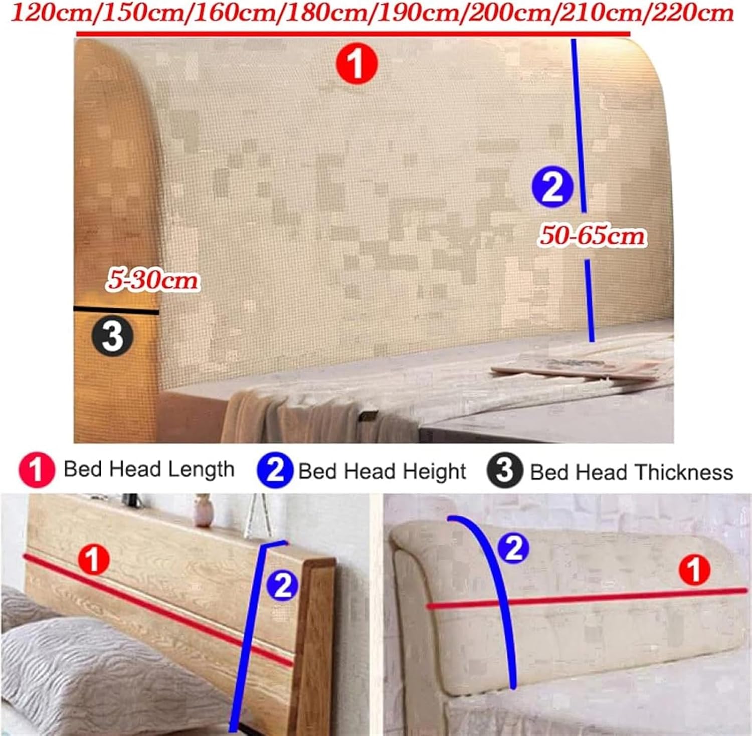 Bed Headboard Covers,Dustproof Protector Cover,Bed Headboard Cover/Double Bed Padded Elastic Cover Dust Cover European Cotton Cover Thicken for Bedroom Decoration (Color : #1, Size : 220CM) (Color :