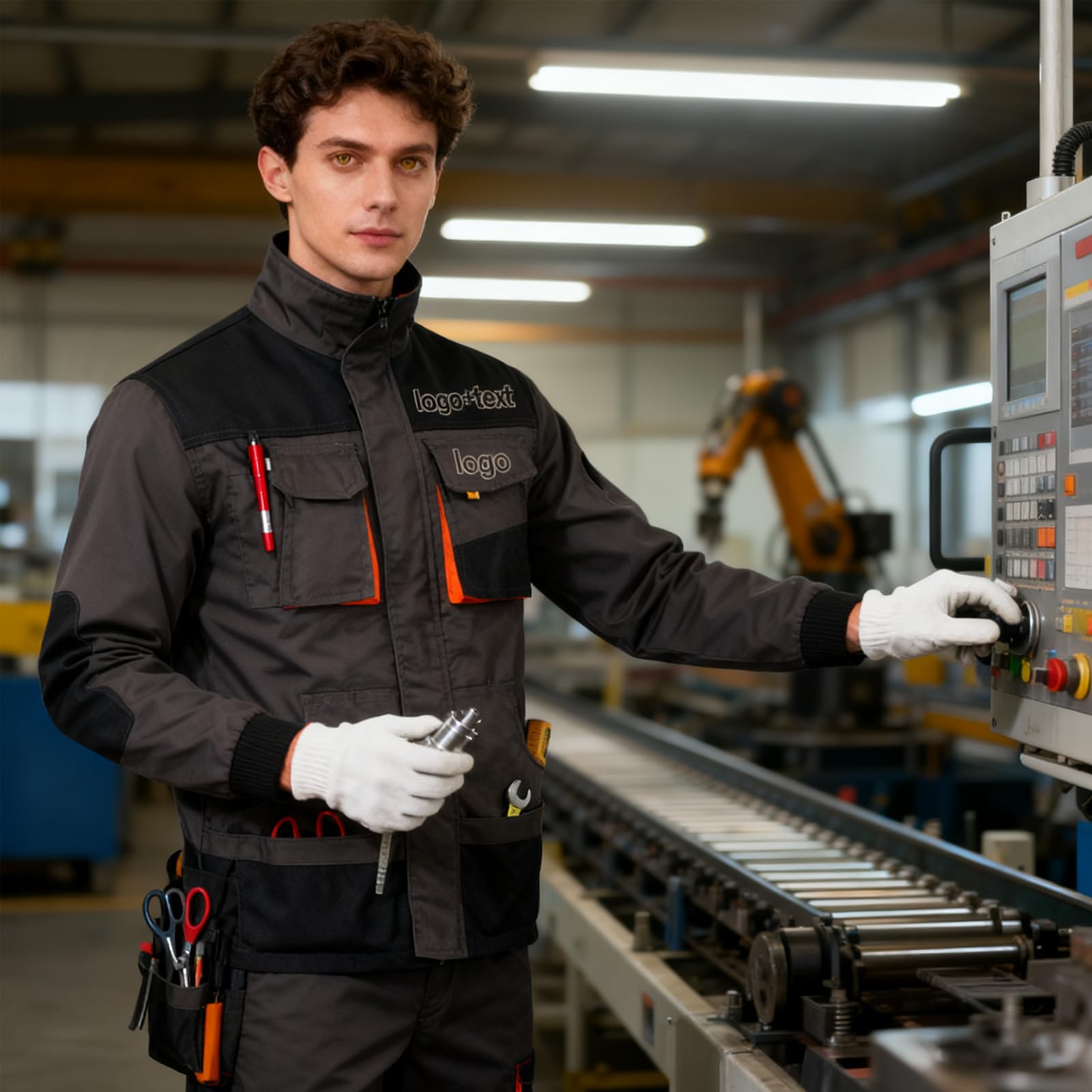 Męska kurtka robocza z nadrukiem z niestandardowym logo, wiele kieszeni, płaszcz użytkowy dla mechanika, stolarza, mundur zespołu budowlanego