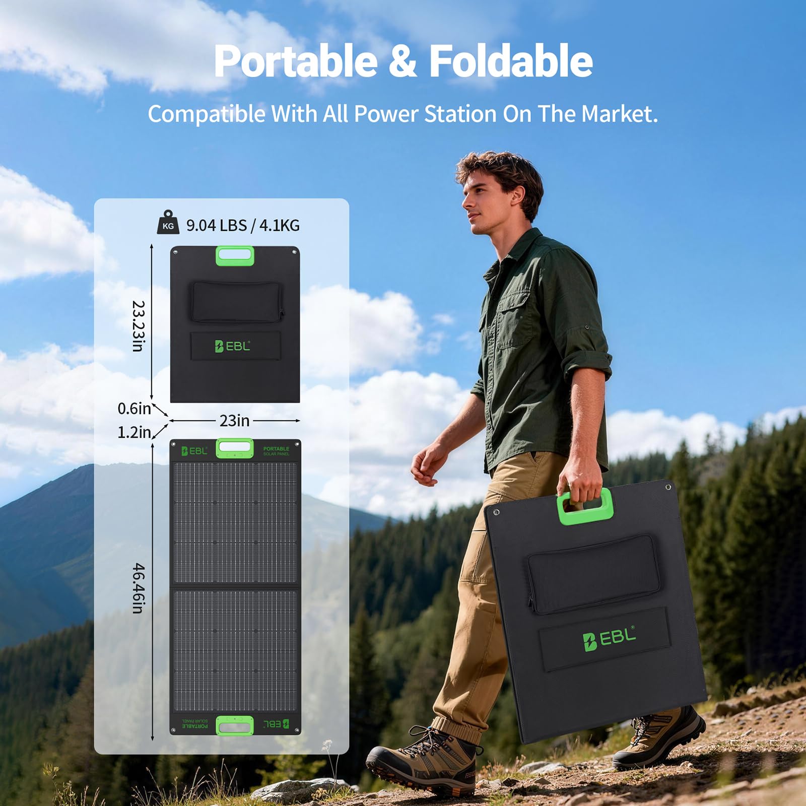 GRECELL Pannello solare da 100 W per centrale elettrica, pannello solare pieghevole portatile da 21,5 V, con caricabatterie rapido e cavalletto regolabile, caricabatterie solare per campeggio, camper,