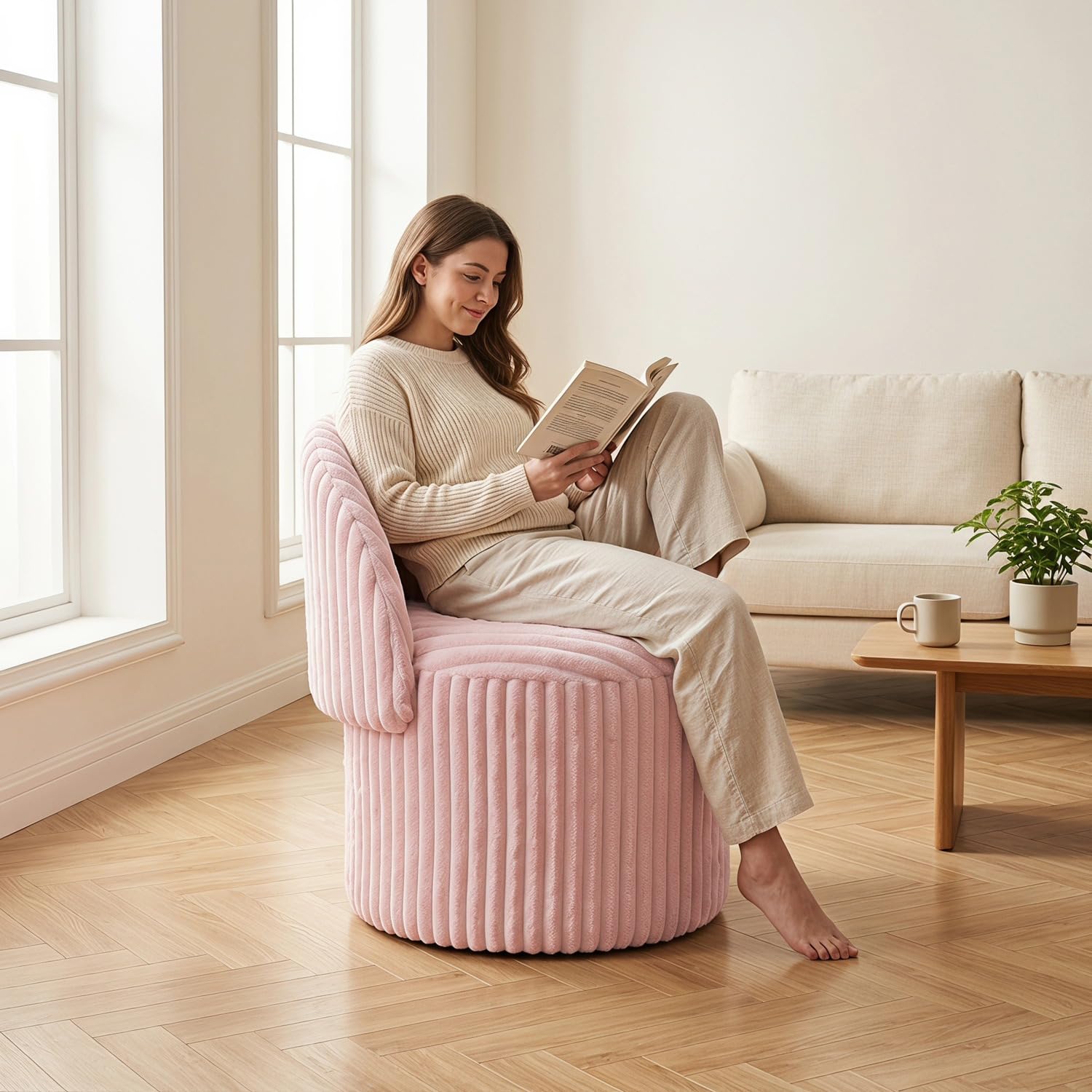 BLOOM BLENDS Teddy Boucle Tub Chair With Hidden Storage, Round Vanity Seat With Curved Back and Lift-Off Lid, Wooden Frame, 150kg, 46 x 62 cm (Harp Pink (XL)) — image 1