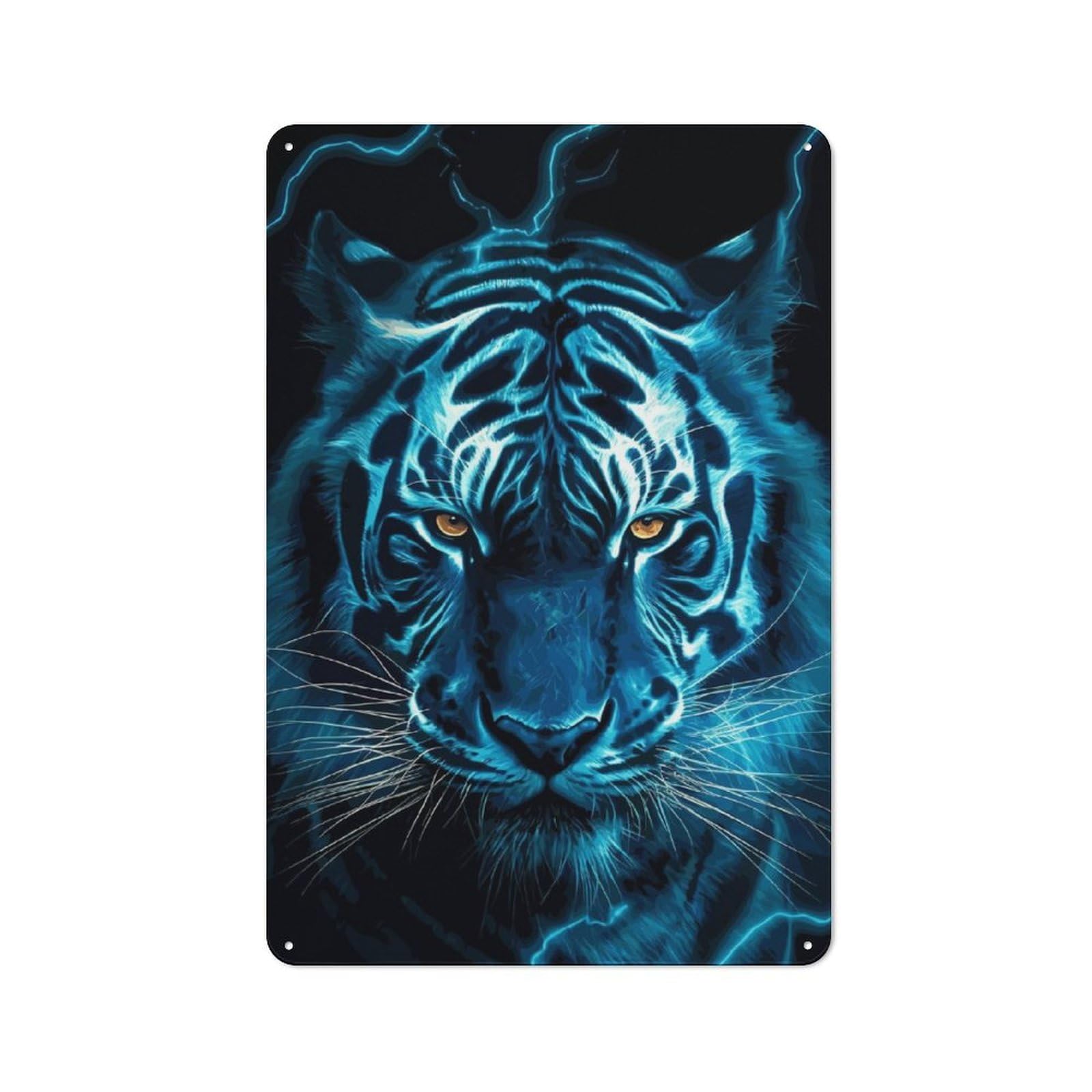 Junmoney Blue Tiger Metal Wall Decor Sign For City Themed Room, Study Or Gallery Wall, Gift For Travel Lovers And City Fans, 30X20cm