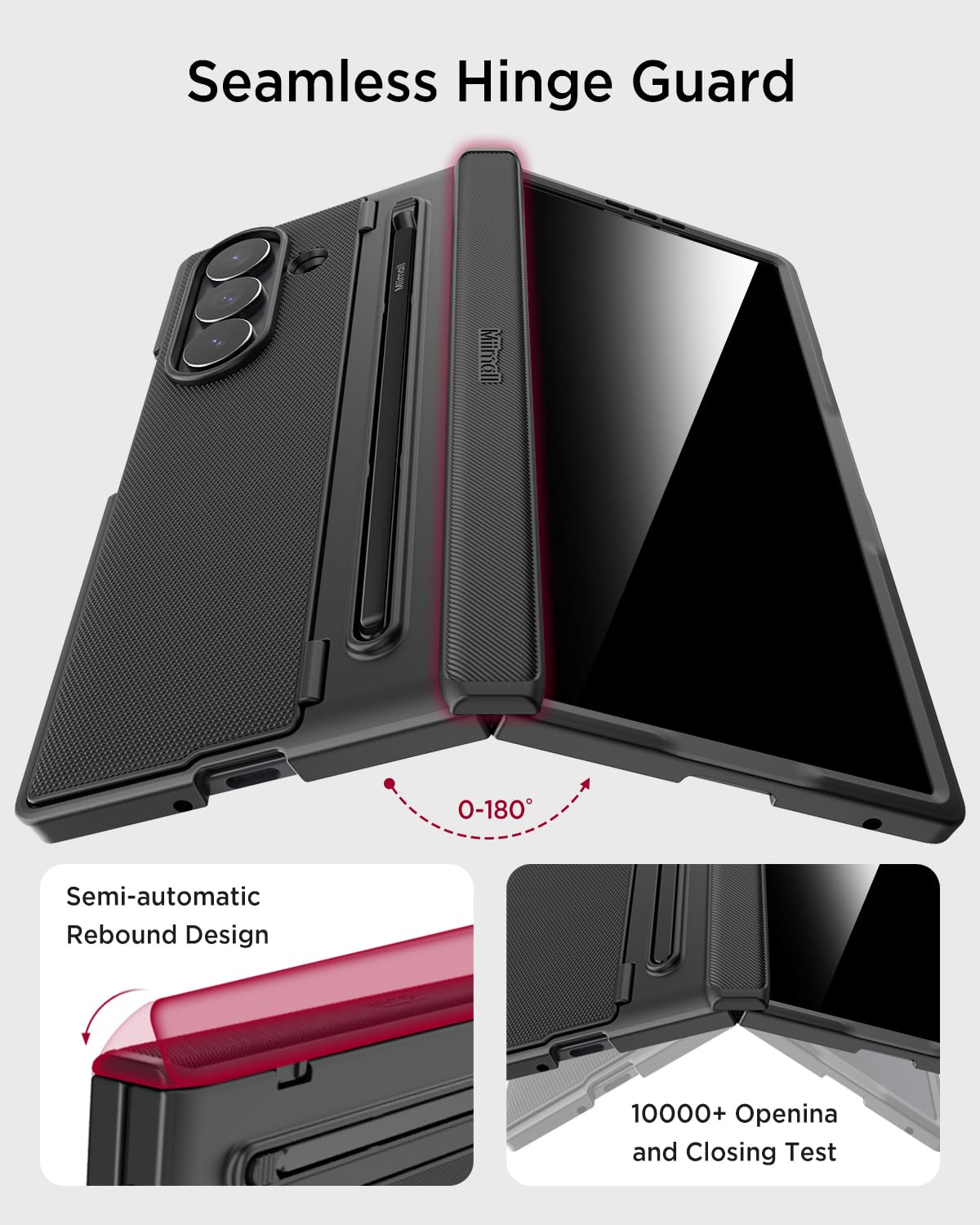 Miimall Funda Anti Espia para Samsung Galaxy Z Fold 7 con S Pen, [Protector de Pantalla Privacidad] Protección Bisagra Funda Fold 7 con Soporte, Antigolpes Grado Militar 360 Carcasa para Fold7, Negro