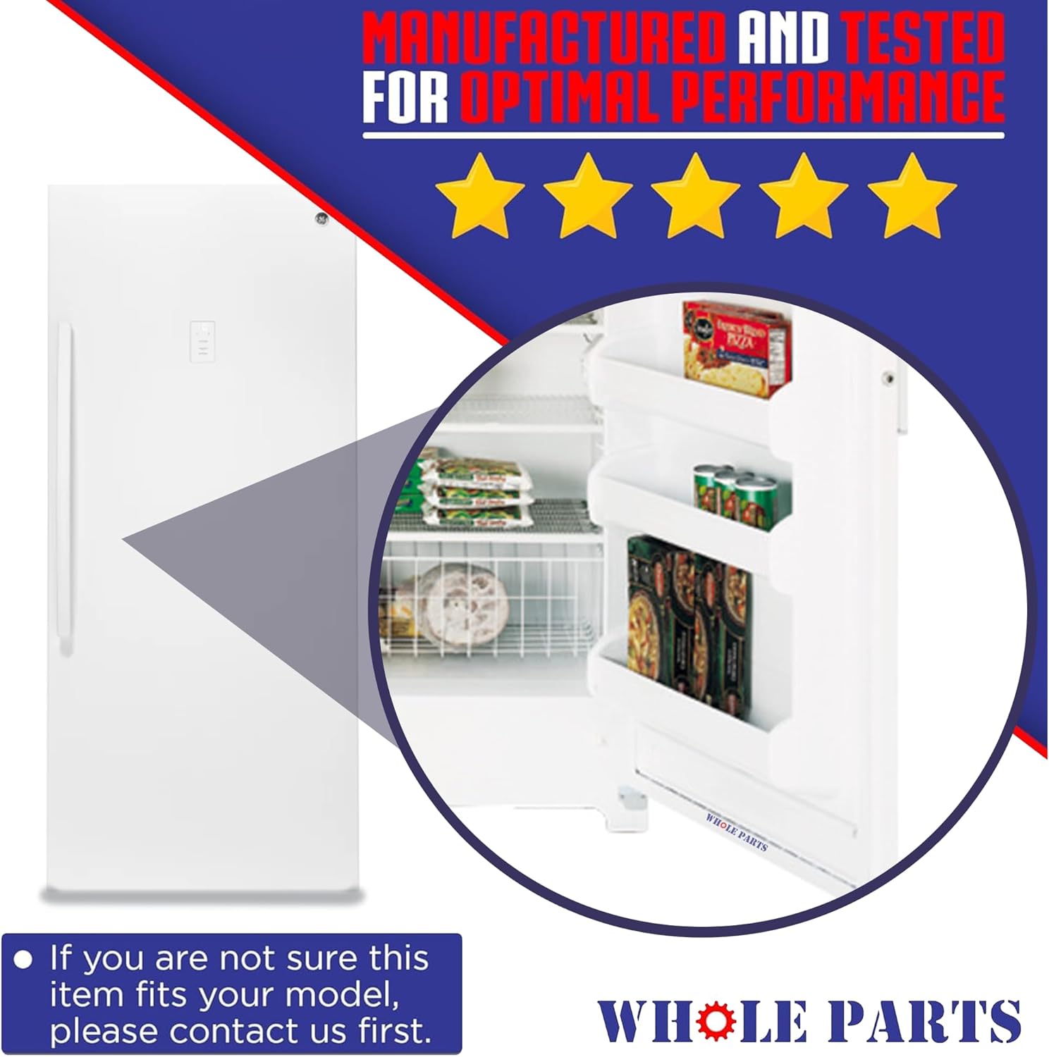 Whole Parts Upright Freezer Seal Gasket (Magnetic Strip Inside, White) Part# WR14X28402 - Replacement & Compatible with Some GE Refrigerators or Freezers