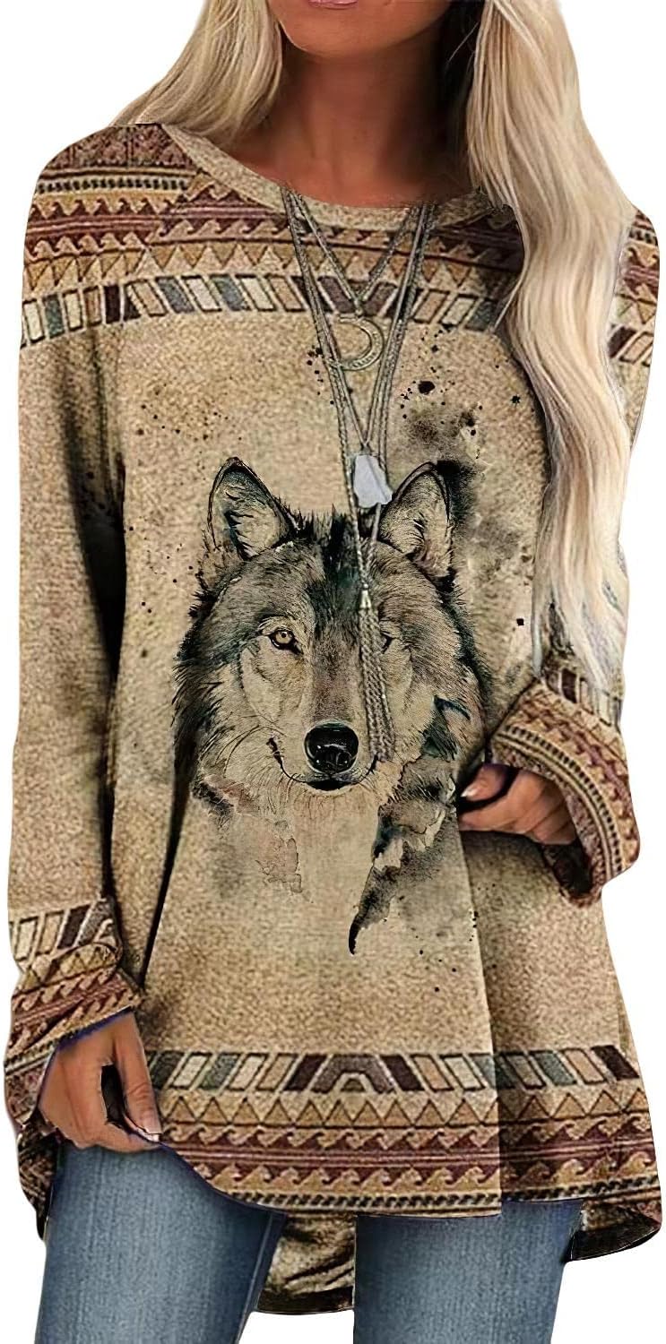 Western Sweatshirts for Women Native American Aztec Print Pullover Long Sleeve Crewneck Crewneck Sweatshirt