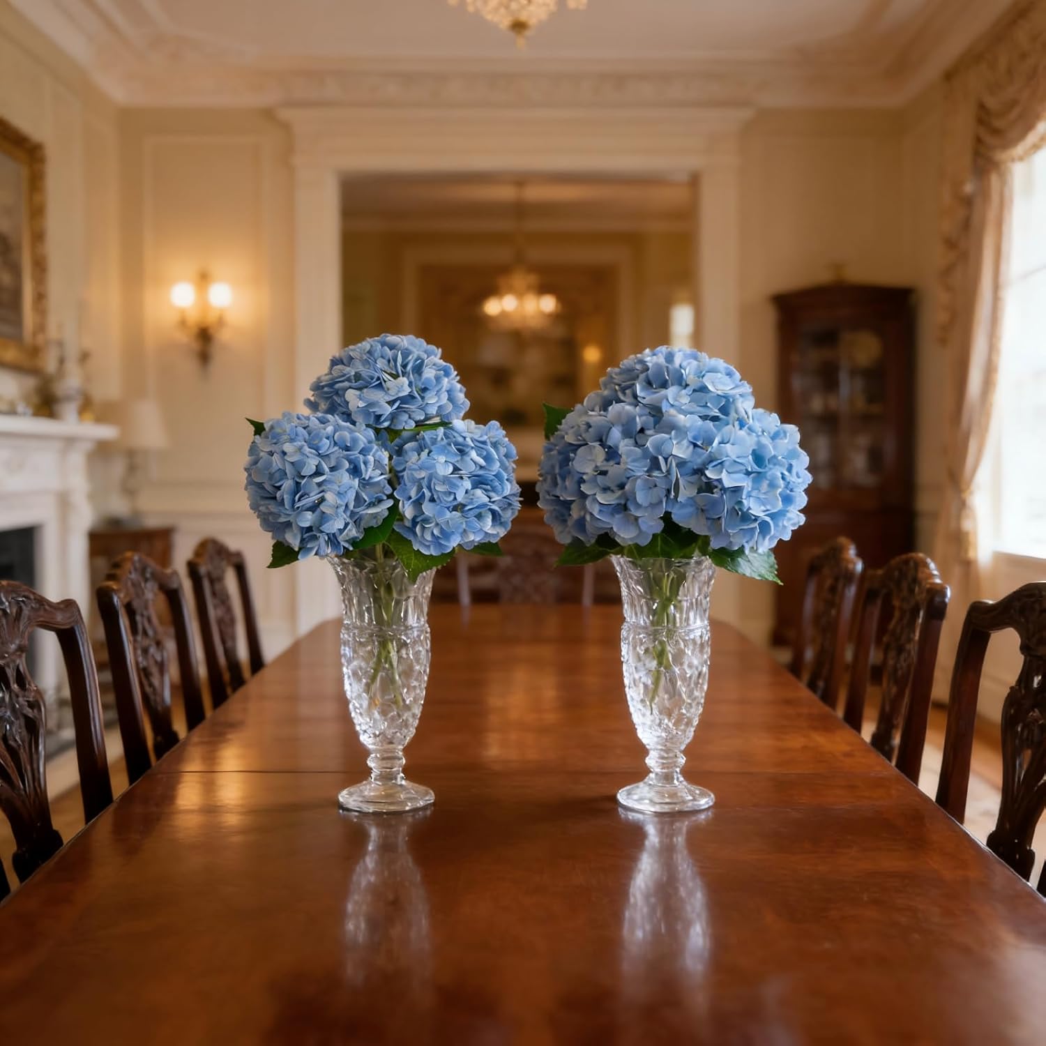 3 Pcs Real Touch Hydrangea Artificial Flowers, Pet-Safe 3D Latex Blue Hydrangeas, Faux Flowers for Wedding Centerpiece Bridal Shower Home Decor Bedroom Nightstand Baby Shower