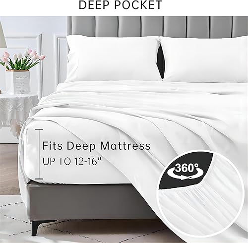 Miniatura 7 de OmErsa Juego de sábanas y fundas de almohada con estampado de cerezo japonés, tamaño matrimonial, con bolsillo suave y profundo, sin arrugas,