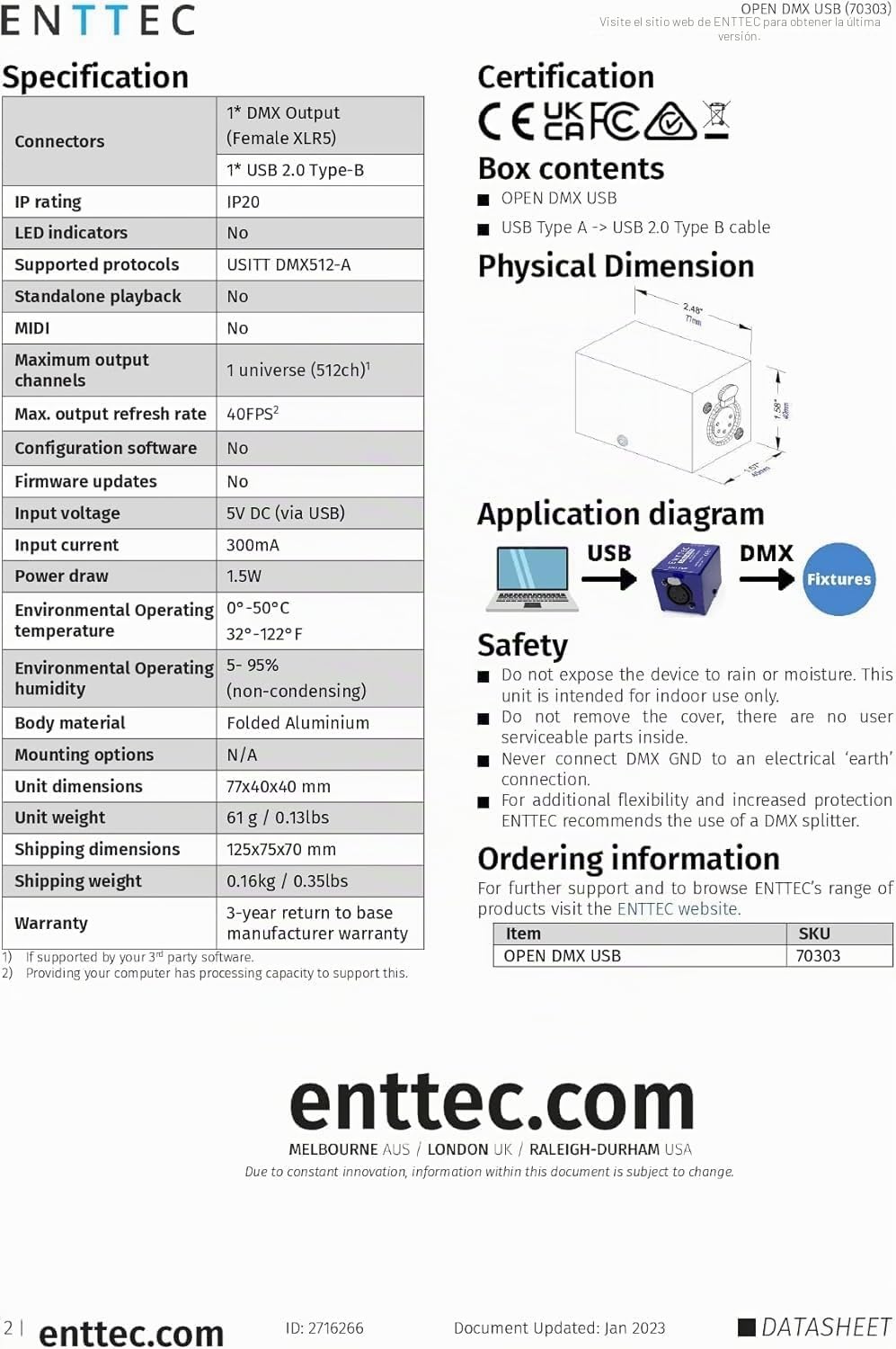 Enttec Open DMX USB 70303 - Widget de controlador de interfaz de iluminación (código abierto/hardware) paquete SIRS-E adaptador XLR de 5 pines a 3 pines con paño de pulido SIRS-E
