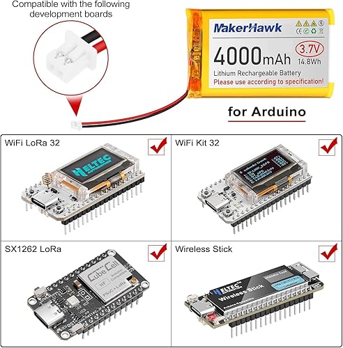 Vista 4 de MakerHawk Batería LiPo de 3.7V 4000mAh recargable 1S 3C Batería de polímero de litio con placa de protección cinta de goma aislada, enchufe micro