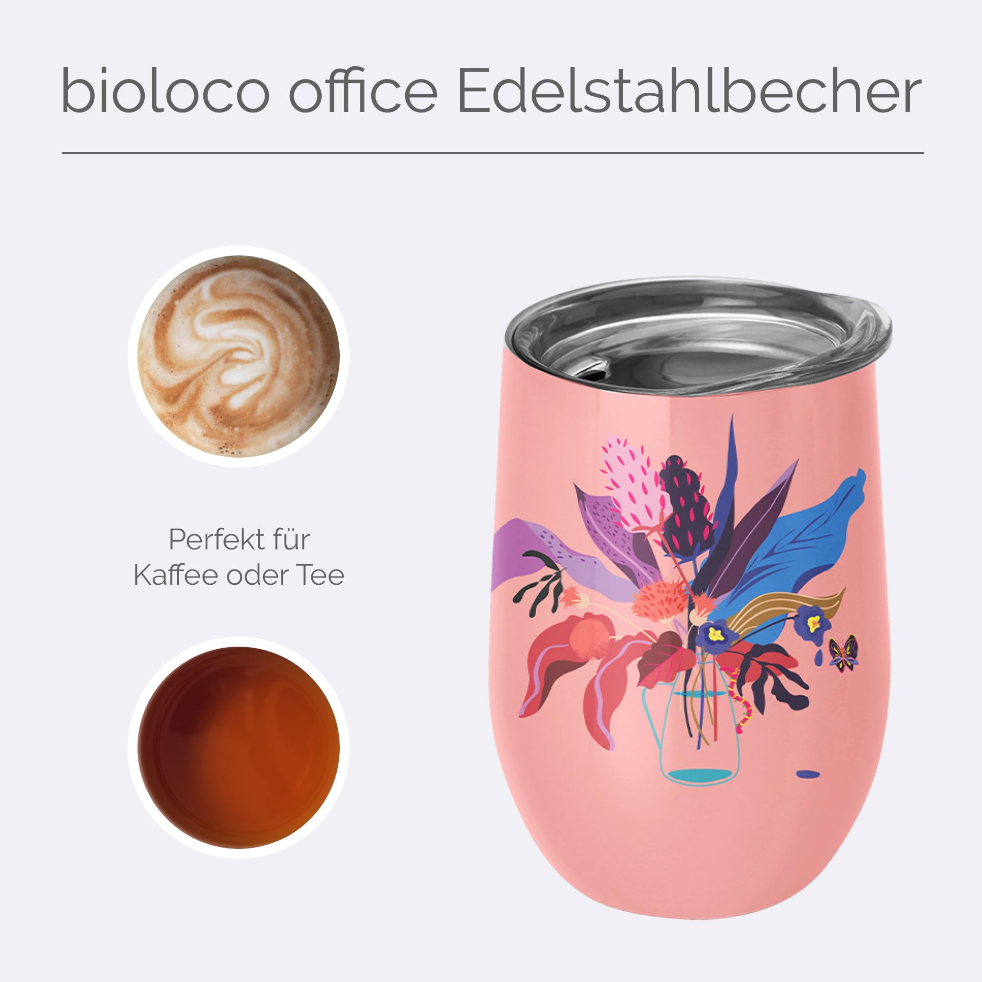 chic.mic Taza térmica Bioloco Office 420 ml acero inoxidable (Marsh flowers)