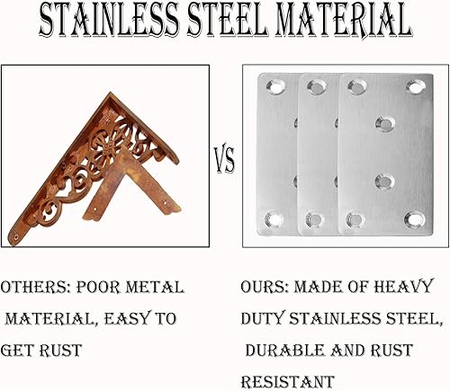 Miniatura 4 de Paquete de 40 placas de reparación de soporte plano de acero inoxidable, placa de unión de soporte de 3.1 x 1.5 pulgadas, soporte de unión de