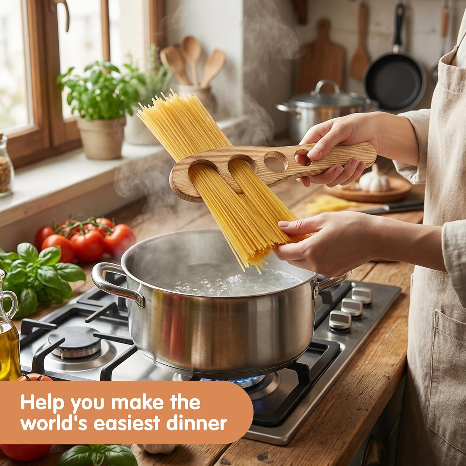Wood Spaghetti Measuring Tool, Pasta Portion Control with 4 Holes for 1-4 Servings - Kitchen Spaghetti Measurer, Quick Pasta Making Tool for Cooking image 5