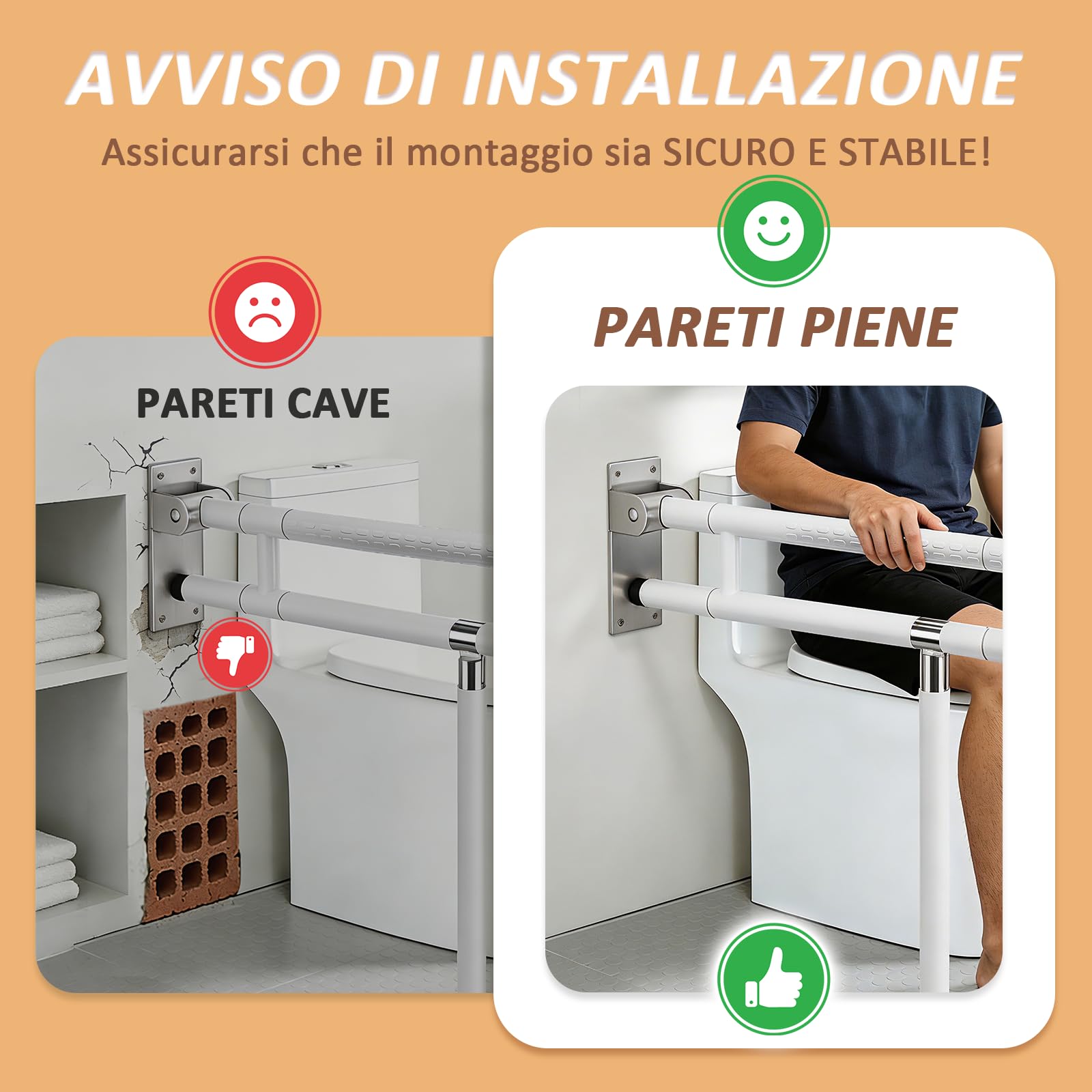 YUCHENGTECH Maniglione Bagno Disabili Ribaltabile 75cm Maniglia Doccia Anziani Acciaio Inox Maniglione per WC per Anziani Disabili Incinta,Supporta 150KG,Bianco