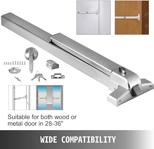 Miniatura 3 de VEVOR Dispositivo de salida de pánico de barra de empuje, con palanca exterior, barra de salida de emergencia comercial Dispositivo de salida de