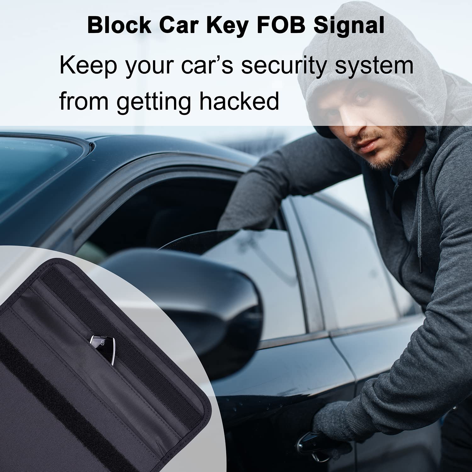 Wisdompro Faraday Sac de blocage de signal RFID, pochette de protection pour téléphone portable et clé de voiture, protection de la vie privée, anti-suivi, anti-espionnage – noir, format L