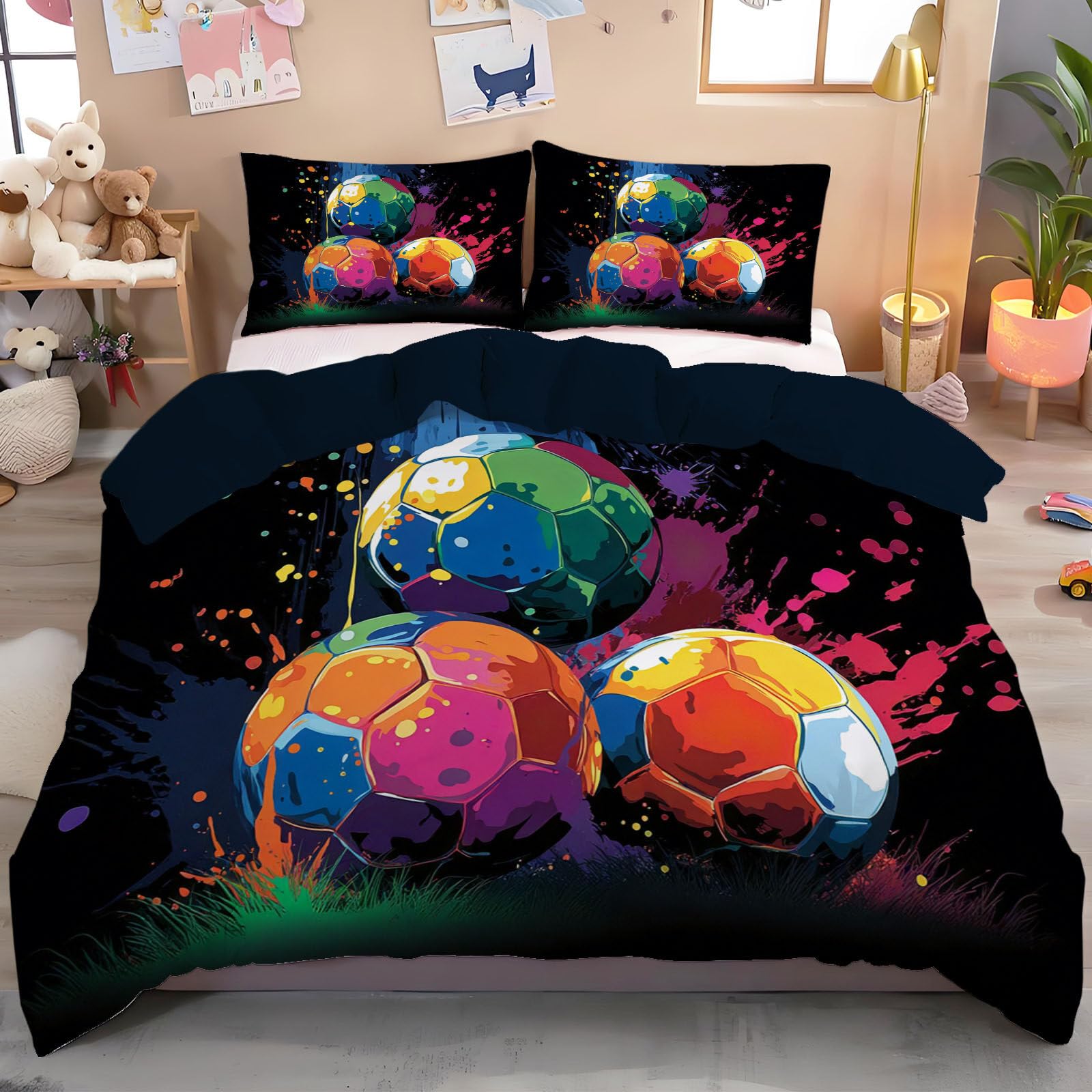 Housse de couette 200x200cm football pour décorer une chambre d'ado passionné