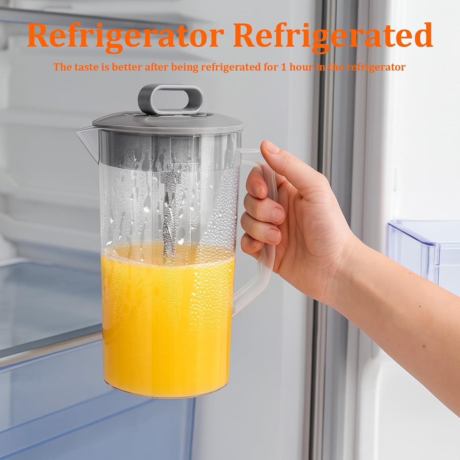 2 Pcs Mixing Pitcher for Drinks, 2 Quart/64oz Plastic Juice Pitcher with Lid, Angled Plastic Blades and Adjustable Mixer Plunger for Juice, Tea, Milk, Beverage Container