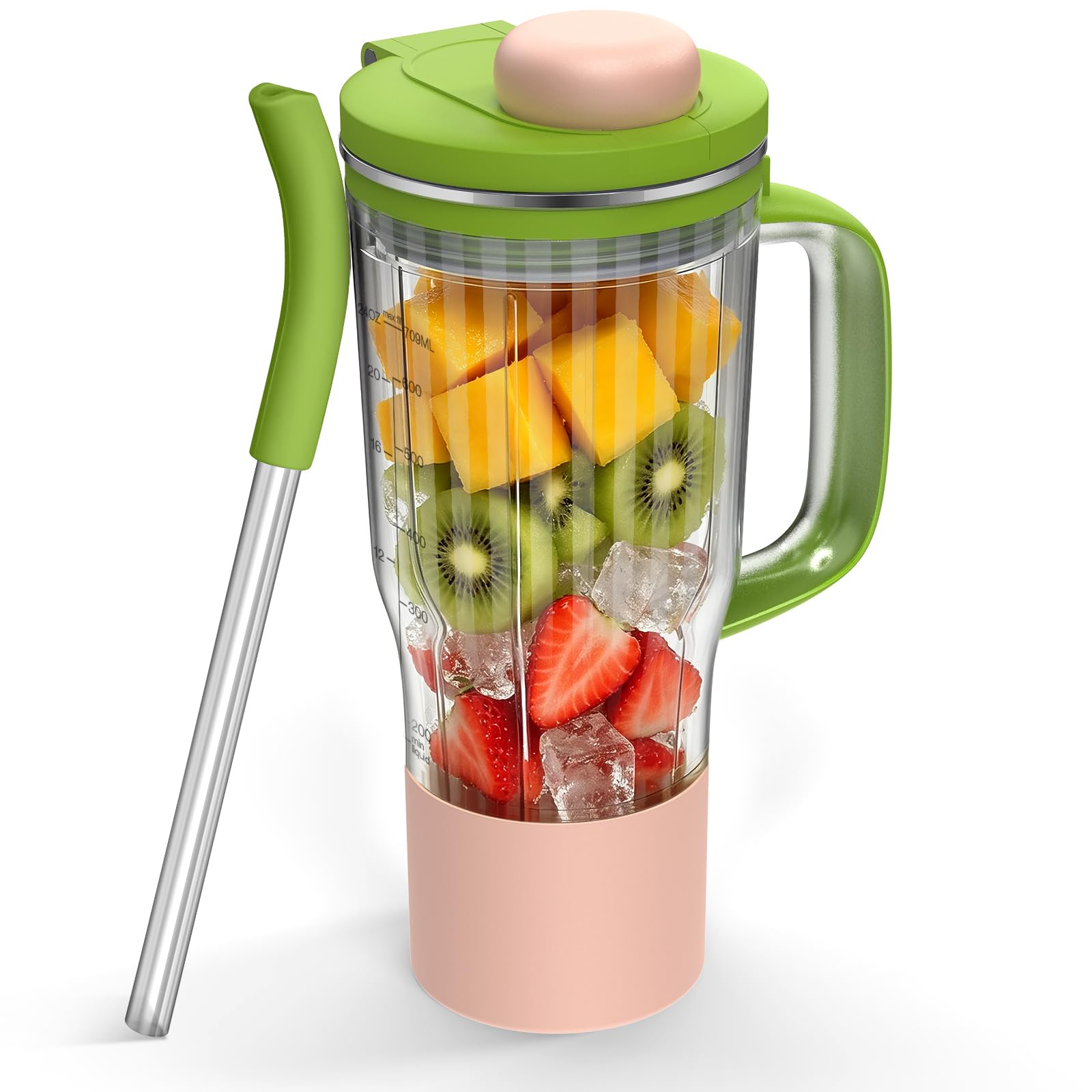 PCTTOIL 710 ml Reisebecher Ersatz für Ninja BlendBOSS Mixer | Persönlicher Smoothie-Becher mit Ausgussdeckel und abnehmbarem Strohhalm, kompatibel mit Ninja DB351 DB301 Serie (Grün)