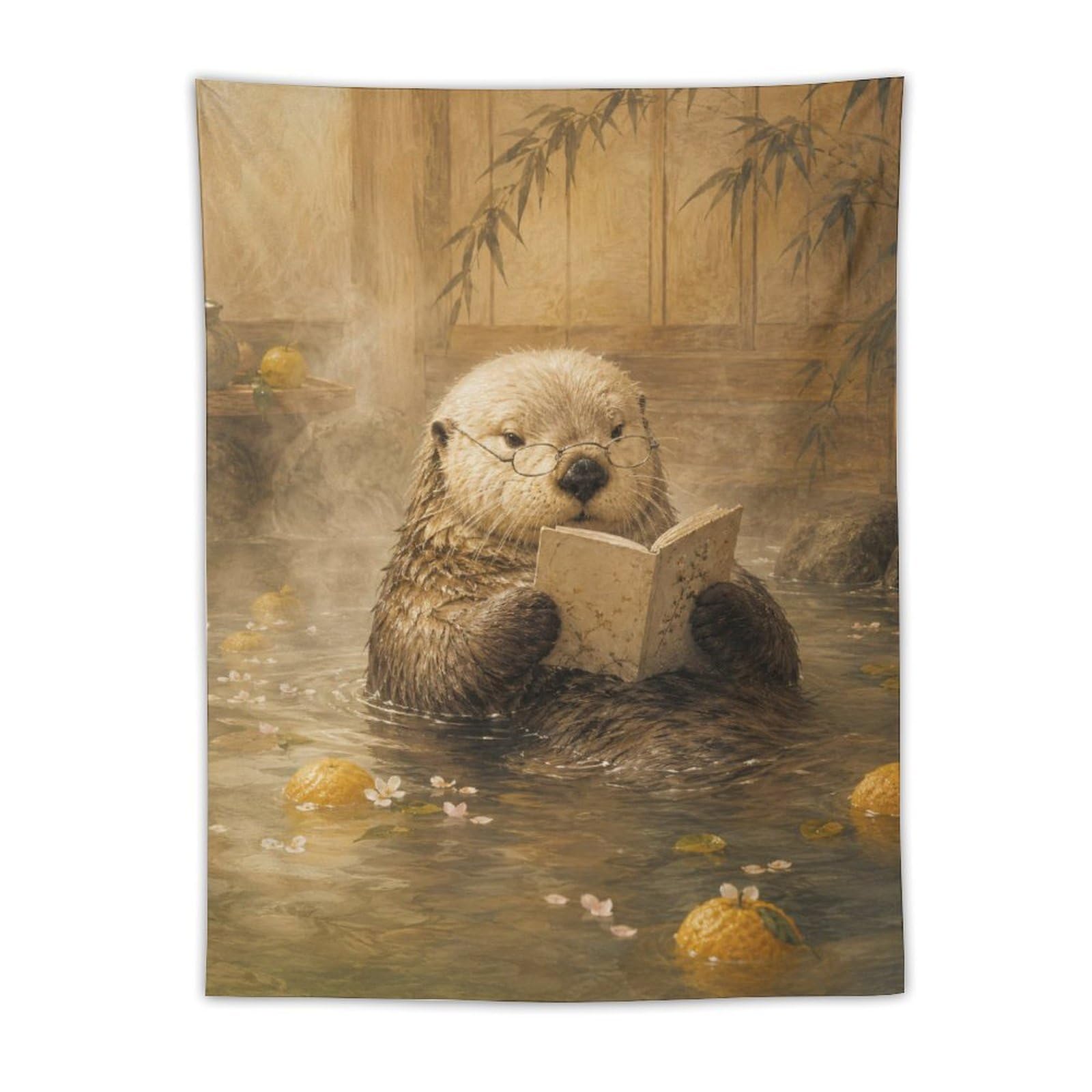 W7C8U2X3 Reading Otter Hot Spring Wall Tapestry, Warm Water Mood