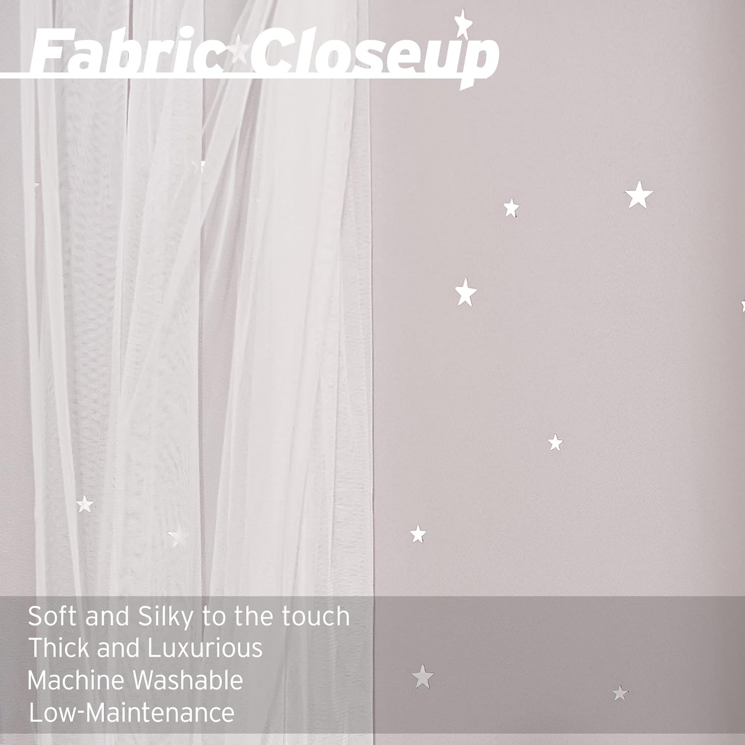 Best Home Fashion Set of 2 Tulle Overlay Star Cut Out Silver Grommet Curtains for Bedroom, Living Room, Kids Room, Sun Blocking Thermal Insulated Window Curtains (52" W x 84" L, Light Grey)