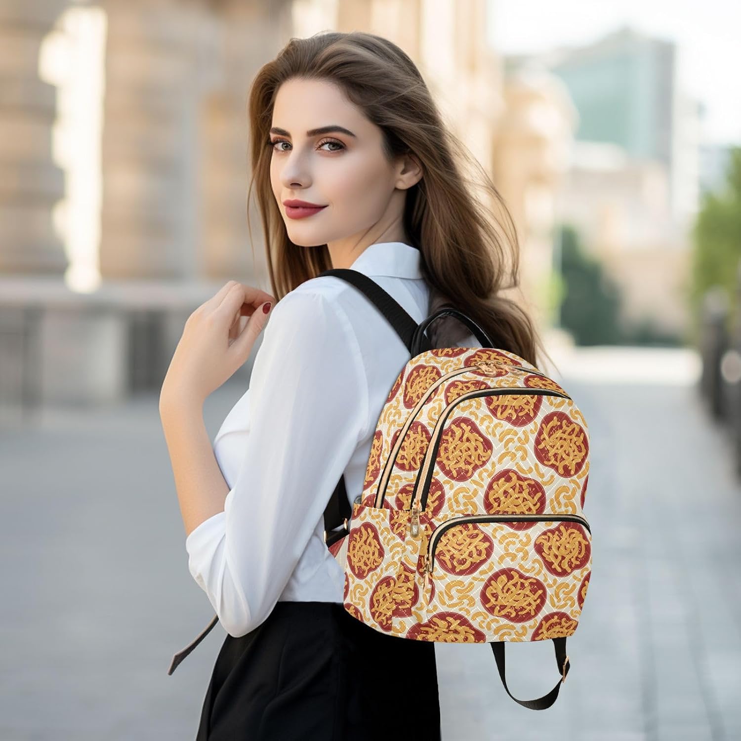Macaroni Plate Food Pattern Backpack Purse for Women Shoulder Bag Fashion Daypack Ladies Handbag Lightweight Travel Bag Rucksack