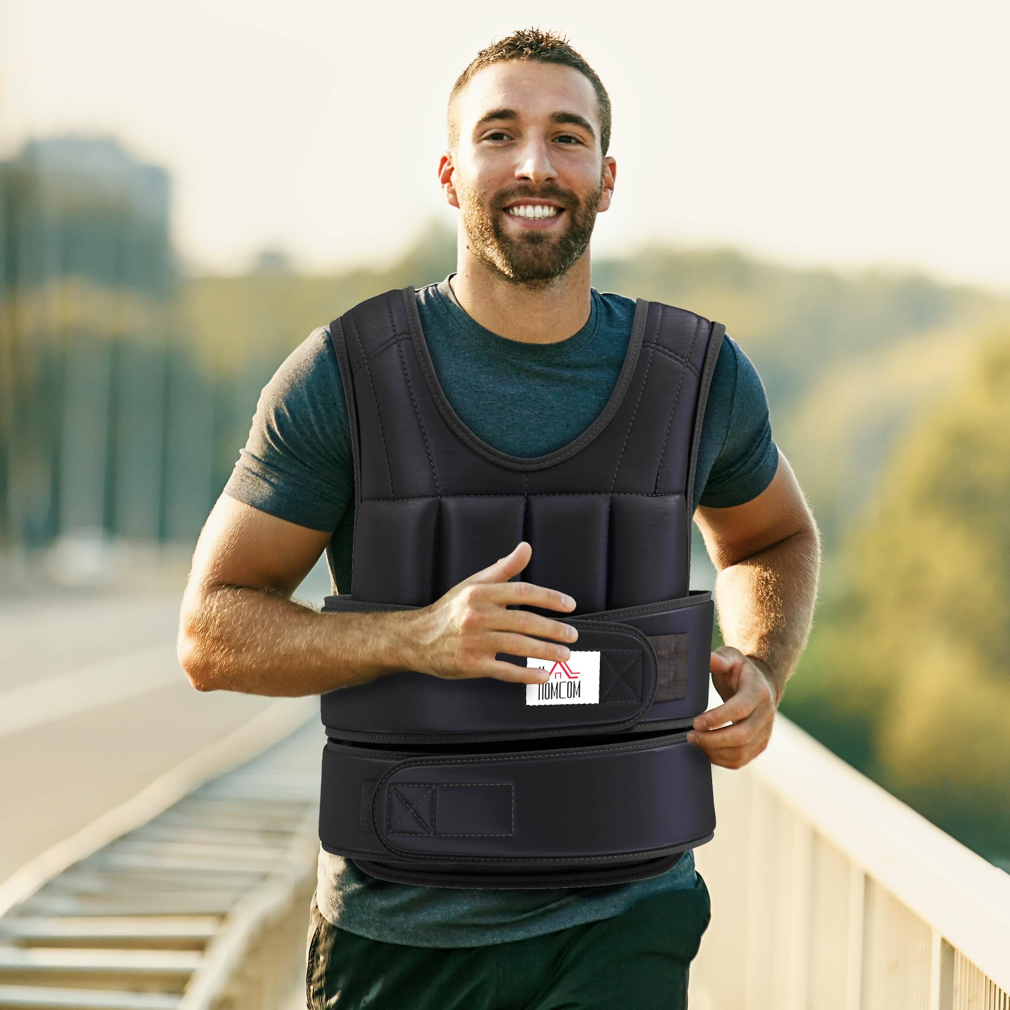 Homcom Chaleco de entrenamiento de cintura ajustable con peso de 15 kg con 36 bolsas de peso de fácil uso cardiovascular, correr, fitness, color negro para pérdida de peso, ejercicio de entrenamiento