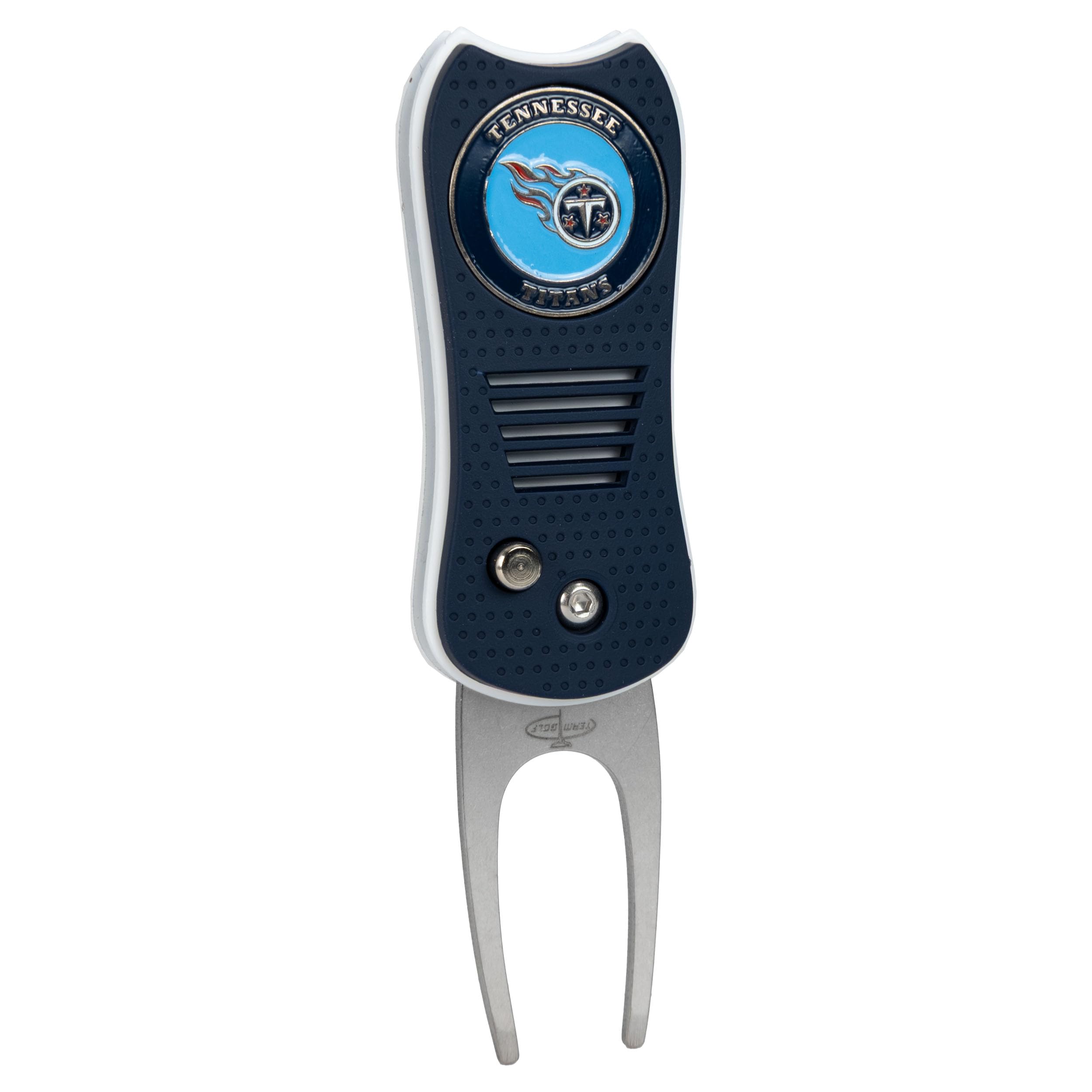 Team Golf NFL Tennessee Titans Retractable Divot Tool with Double-Sided Magnetic Ball Marker, Features Patented Single Prong Design, Causes Less Damage to Greens