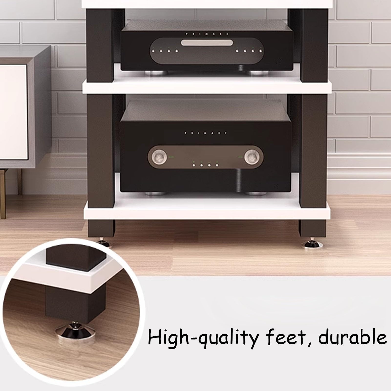 Szafka audio HiFi 4-poziomowy otwarty stojak stereo, stojak centrum rozrywki do telewizora, przechowywanie komponentów AV, czarny, 78,5 cm, idealny do konfiguracji kina domowego