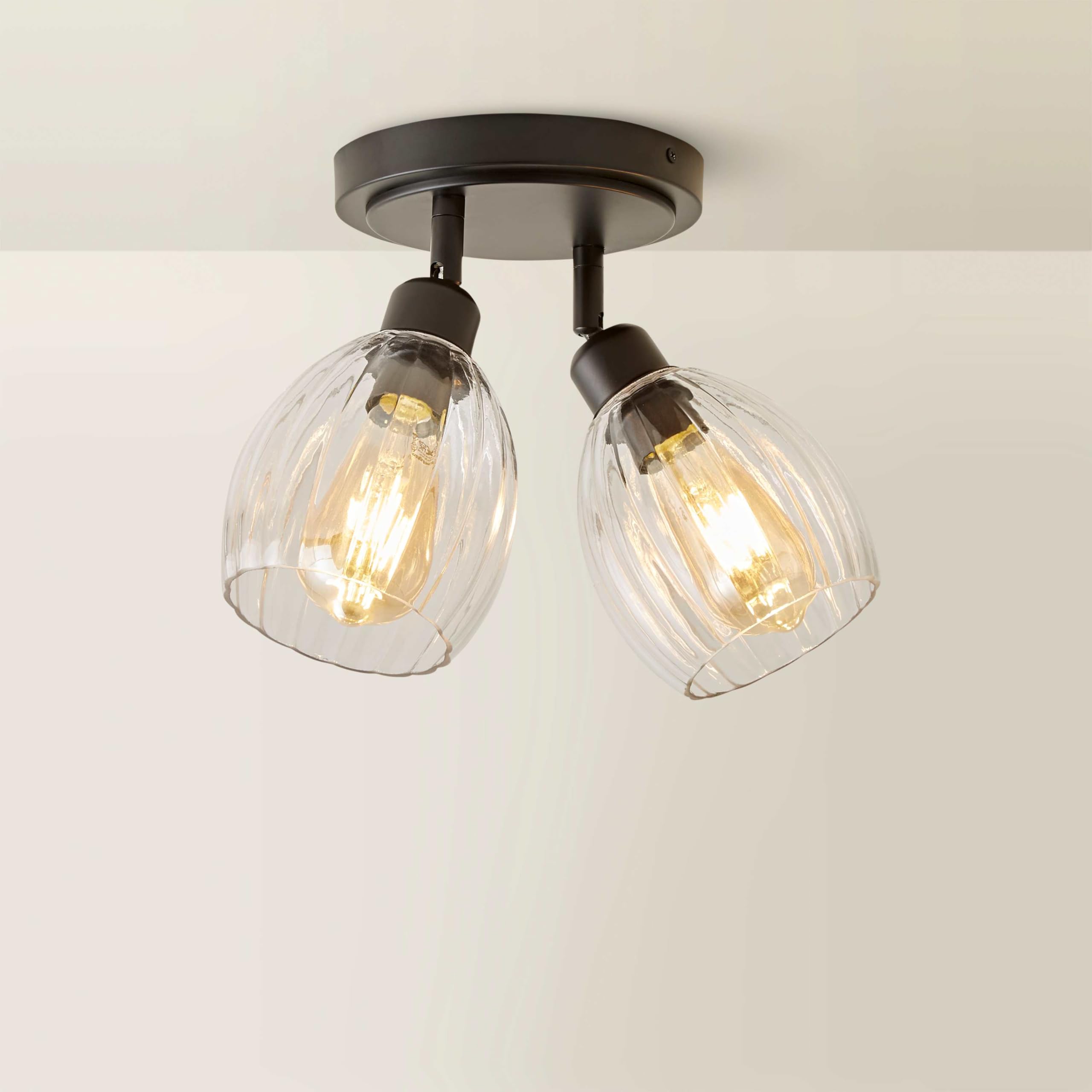 Valuelights Cheltenham 2 Way Matte Black Adjustable Ceiling Spotlight With Ribbed Shades And Bulbs from B&Q
