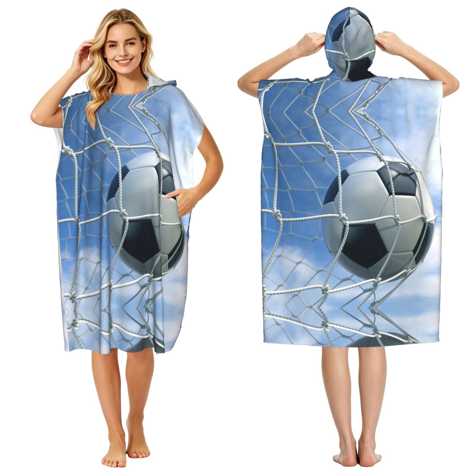 Peignoir à capuche football poncho de plage léger et absorbant pour adulte