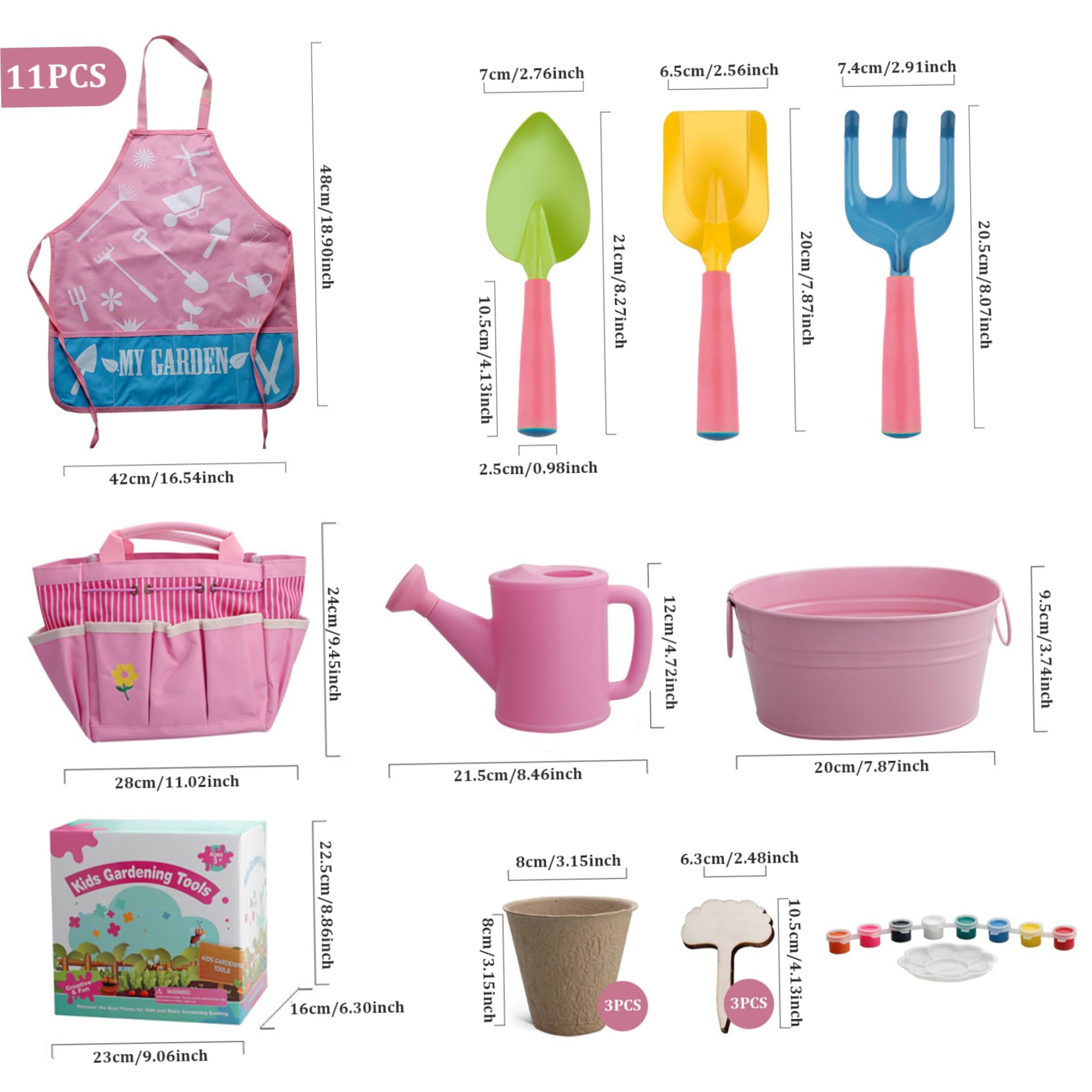 Juego de Herramientas de jardinería para niños pequeños, Pala, rastrillo, Olla, Delantal, regadera, Bolso de Mano Educativo, 11 Uds.