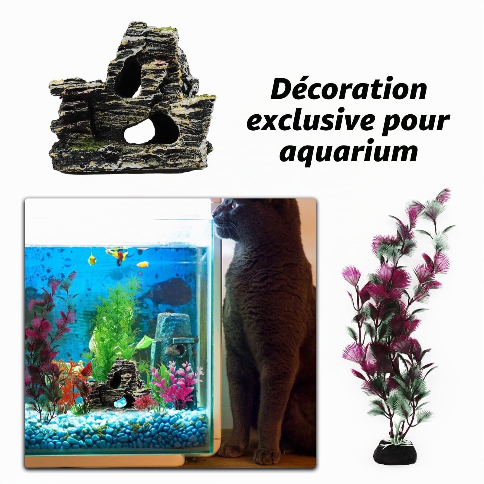 QUOZUO 25 Pièces Artificielle Aquarium Decoration Plante et Rocher Polyrésine Grotte Ornement, Cachette Décoration pour Aquarium Poissons