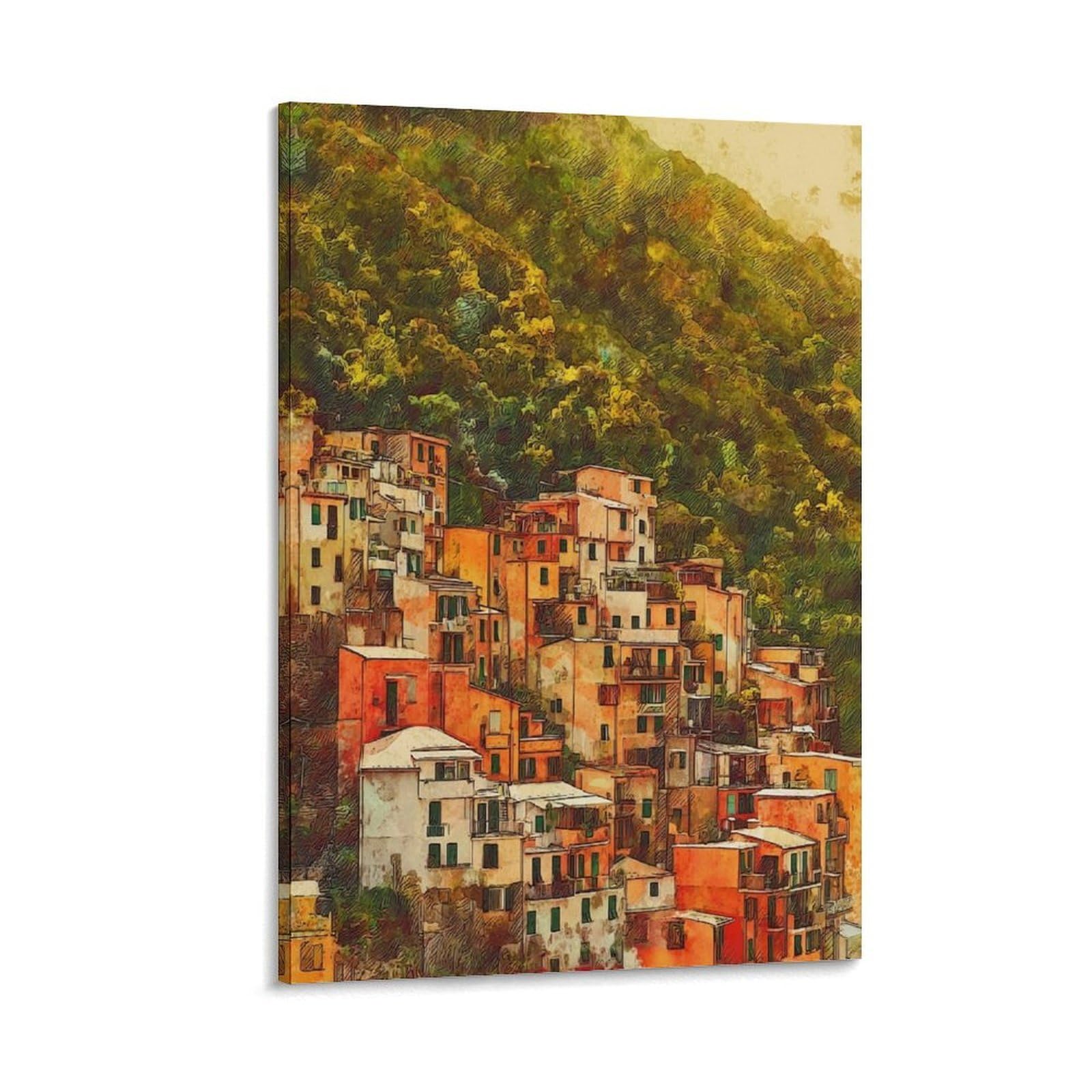 Lcynnh Frame-Style Vernazza Italy 08X12inch(20X30cm) Vintage Travel Poster Watercolor Canvas Art