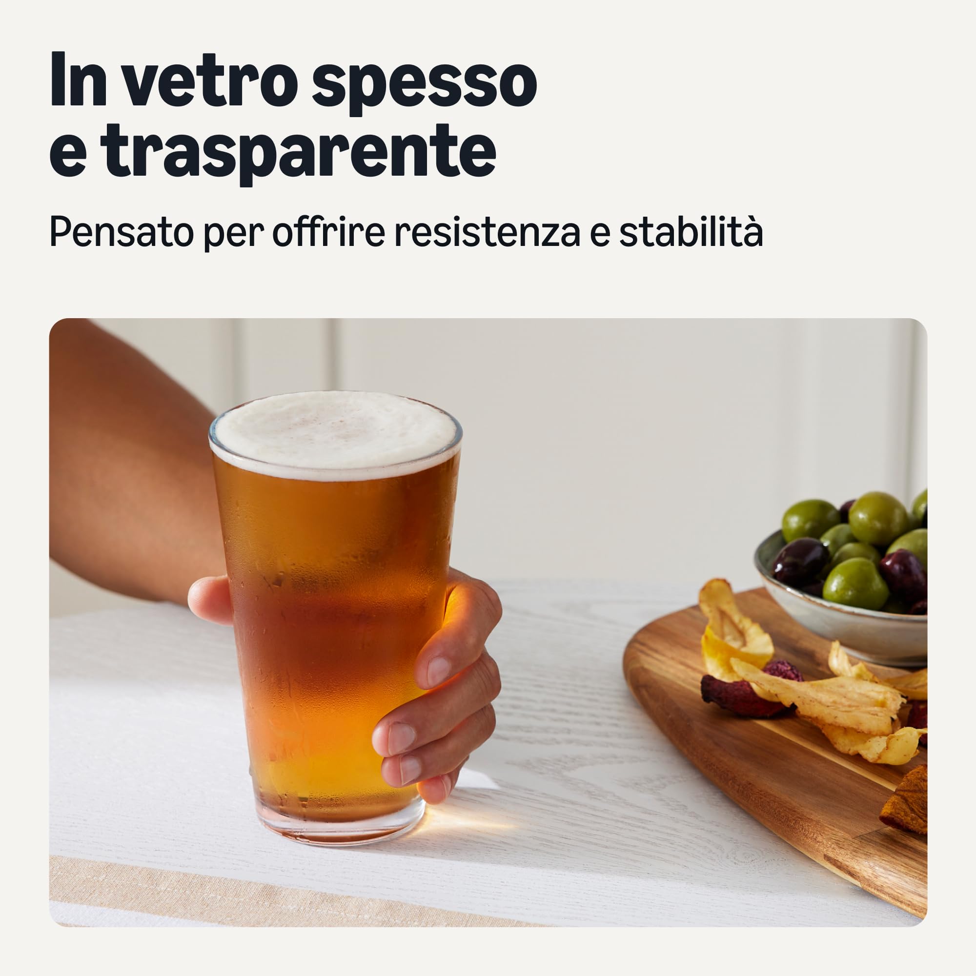 Amazon Basics Bicchieri da Pinta, Set di 6 Pezzi, 473ml, Vetro, Lavabili in Lavastoviglie