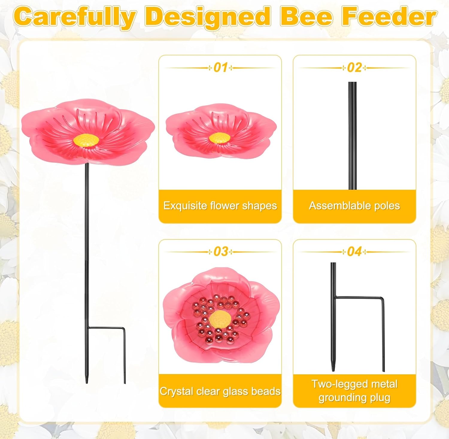 M METERXITY 1-Pack Bee Watering Station, 53cm/21 Inch Iron Bee Bath for Garden Water Feeder, Colorful Butterfly Bath Bowl for Outdoor/Garden/Yard Decor [Rouge Color] image 2