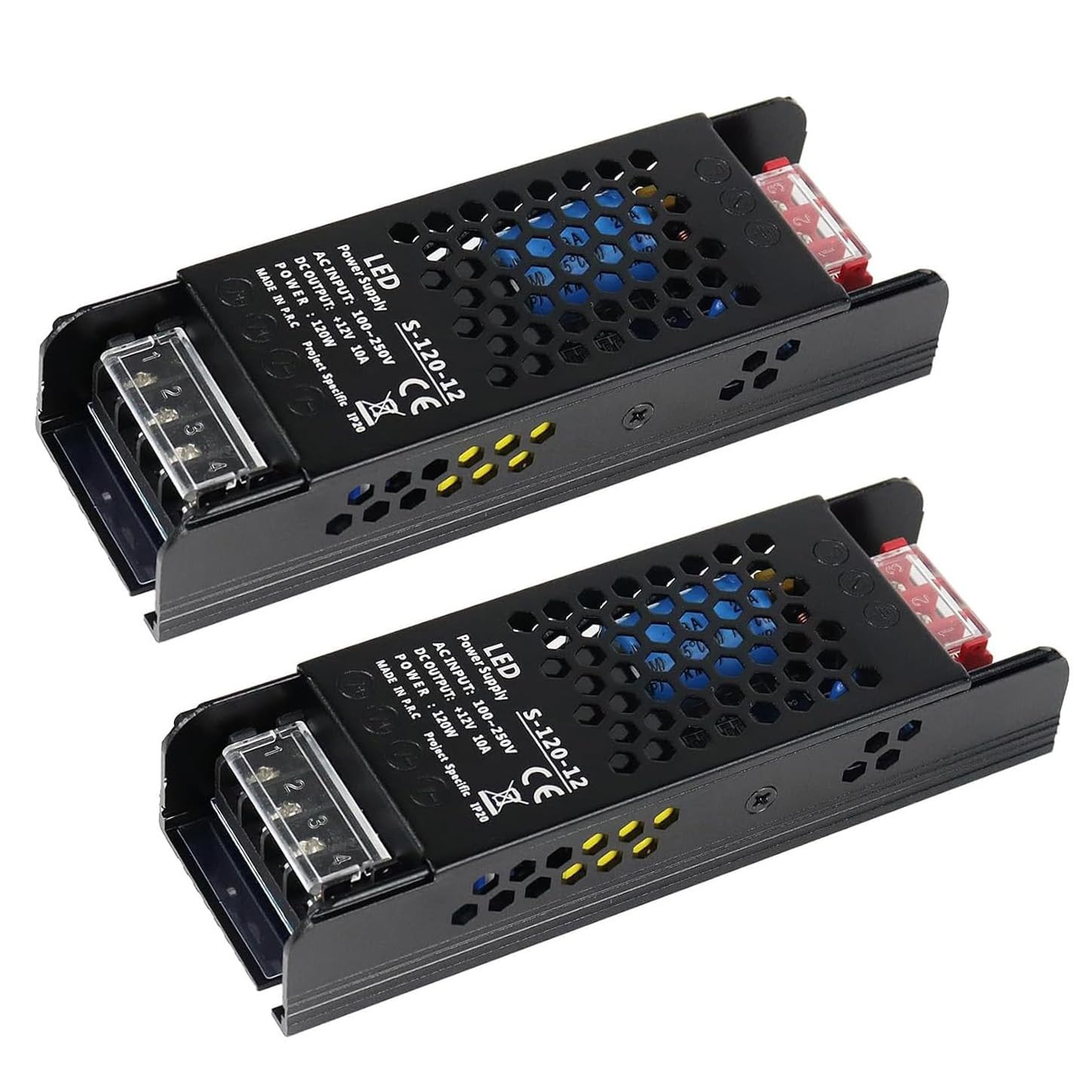 2Pack 12V 10A 120W LED Driver 100-250V AC to 12V DC Converter, Low Voltage Transformer Portable LED Safety Lighting Devices for Personal Use Safety Purposes