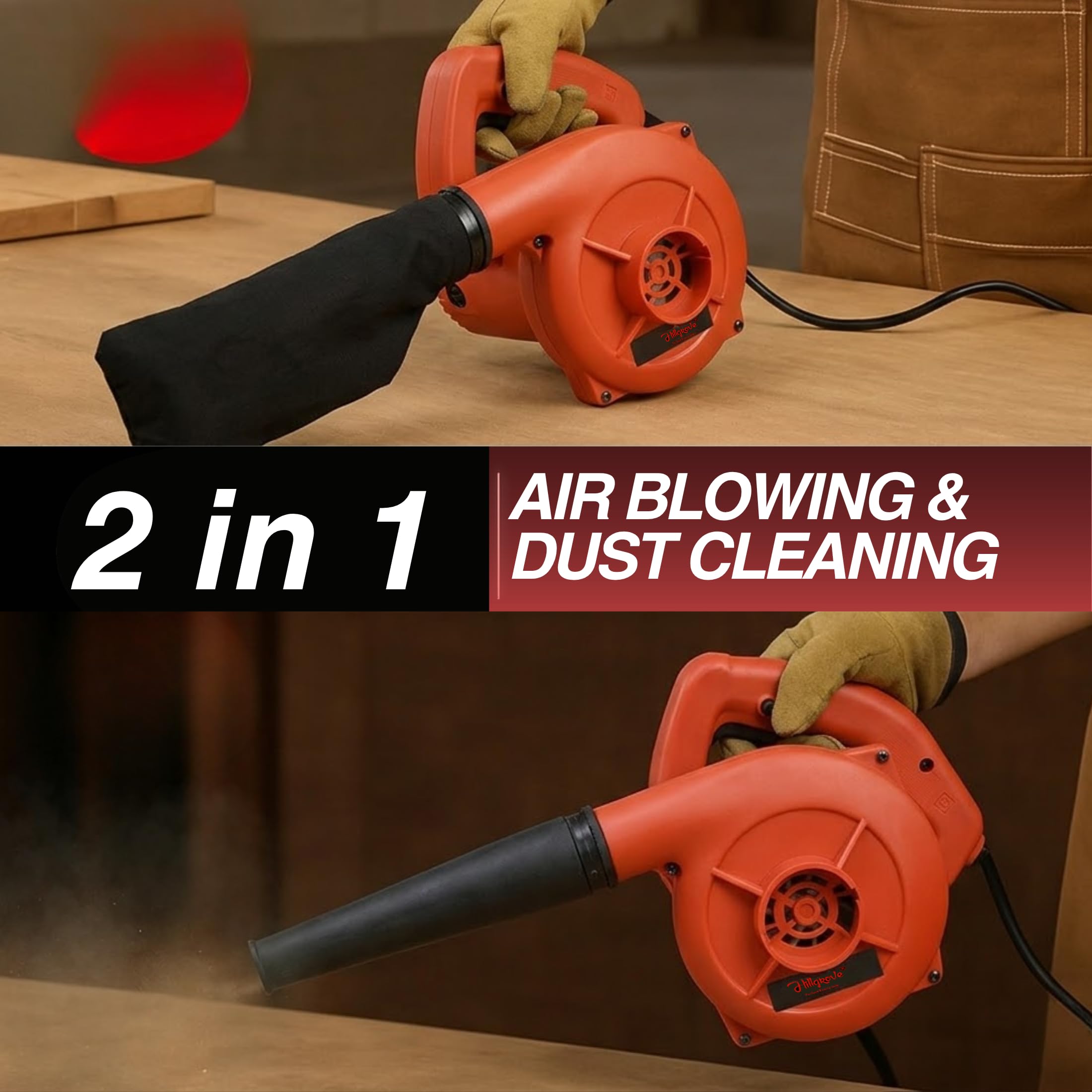 Hillgrove HGCM695M1 800W-18000RPM Electric Air Blower and Suction Dust Cleaner for AC/Computer/Home with Carbon Brushes Air Gun Dust Cleaning Forward Curved Air Blower (Corded Vacuum) 2