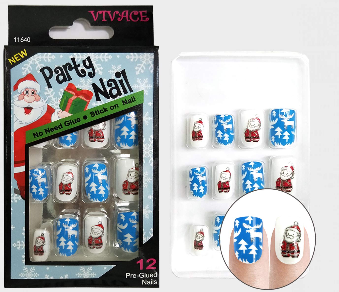 Vivace 5Pack 60tips Press On Christmas Novelty Nails, Sticker Nails (Tree)