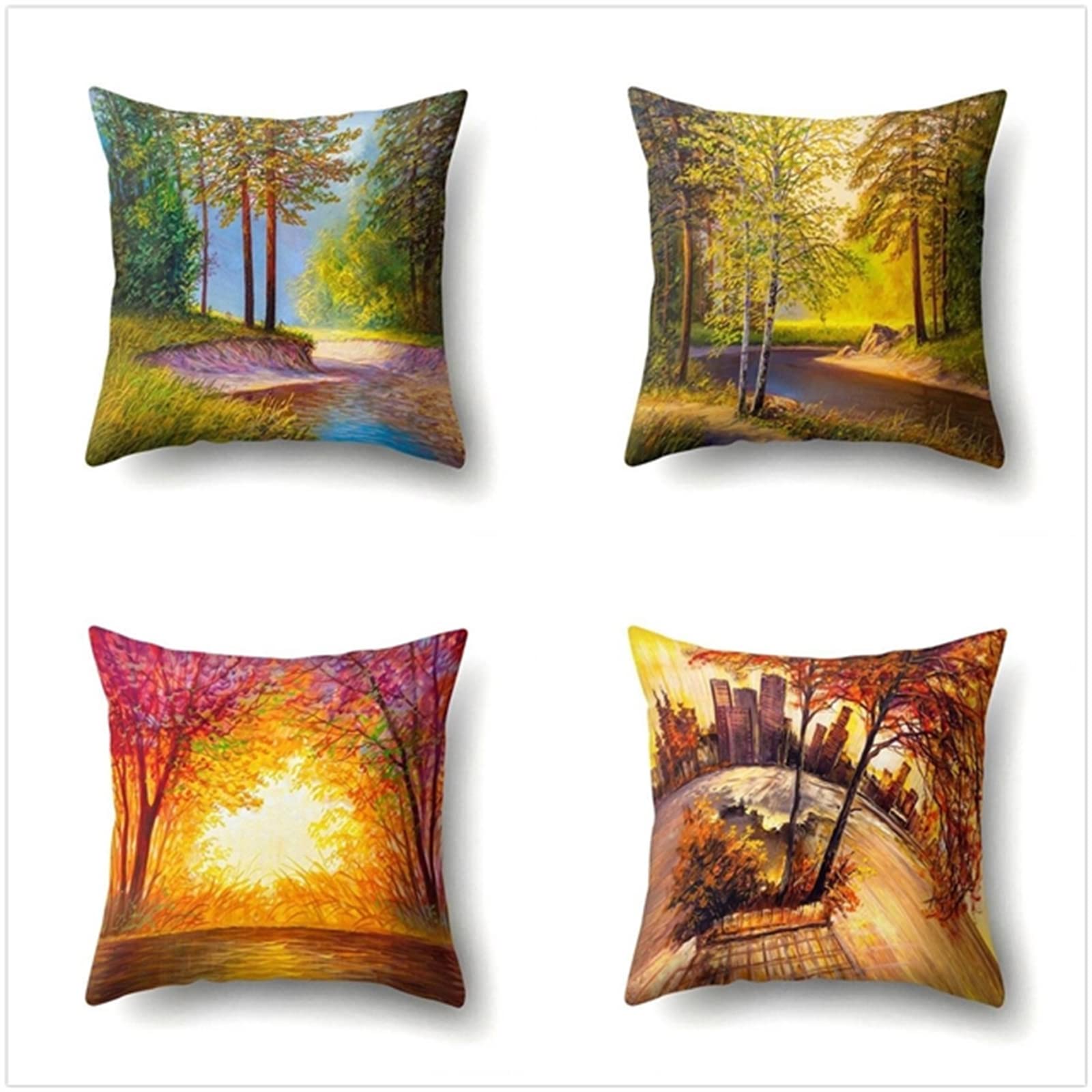 Poszewka na poduszkę 65 x 65 cm, zestaw 4 szt., styl boho, dekoracja do salonu, sypialni, pokoju, poszewka na poduszkę z ukrytym zamkiem błyskawicznym, poduszka na kanapę, Boże Narodzenie, las i