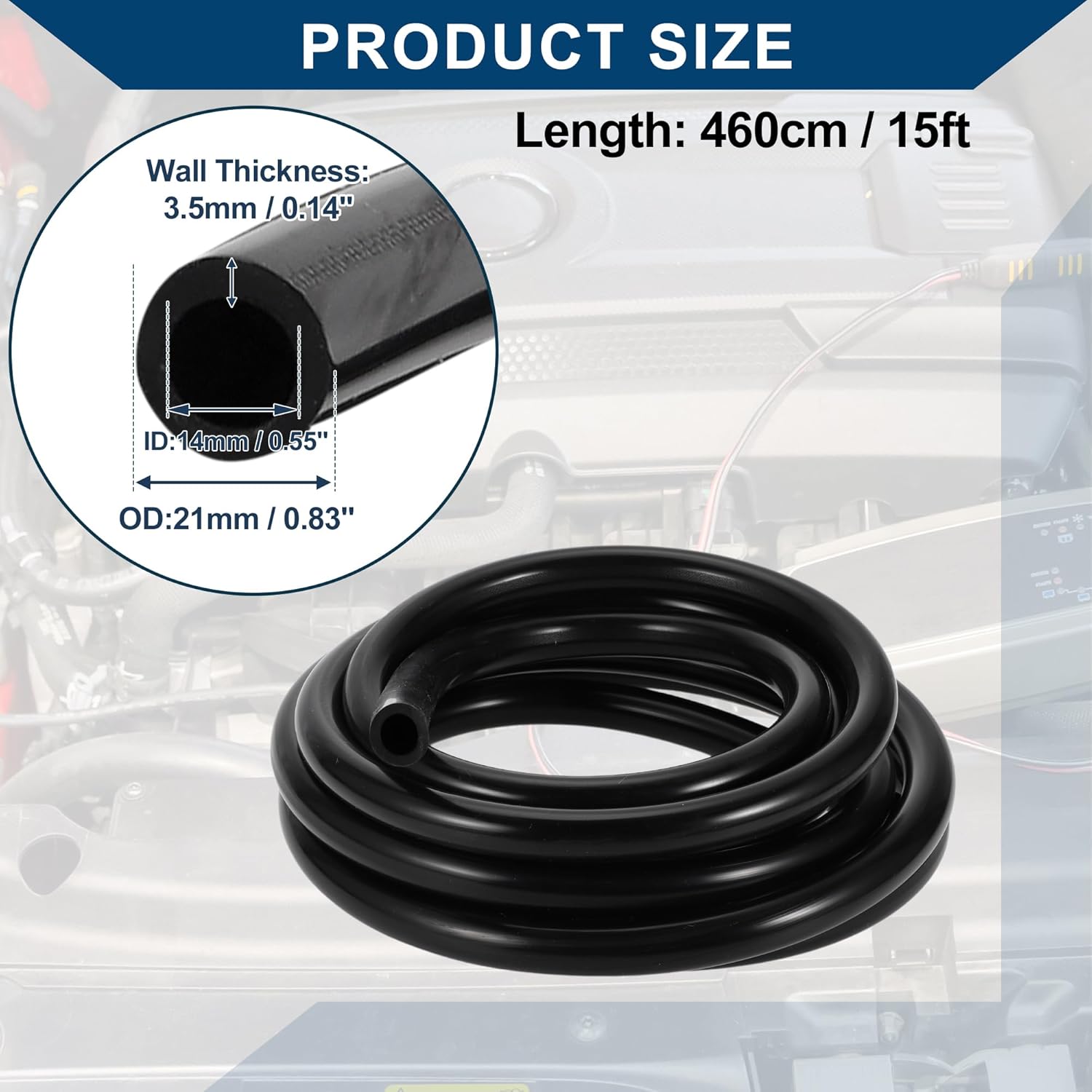 Silicone Vacuum Tubing Hose Automotive Vacuum Line for Toyota High Temperature 15ft 9/16" 14mm ID 3.5mm Thickness 1 Pc Black