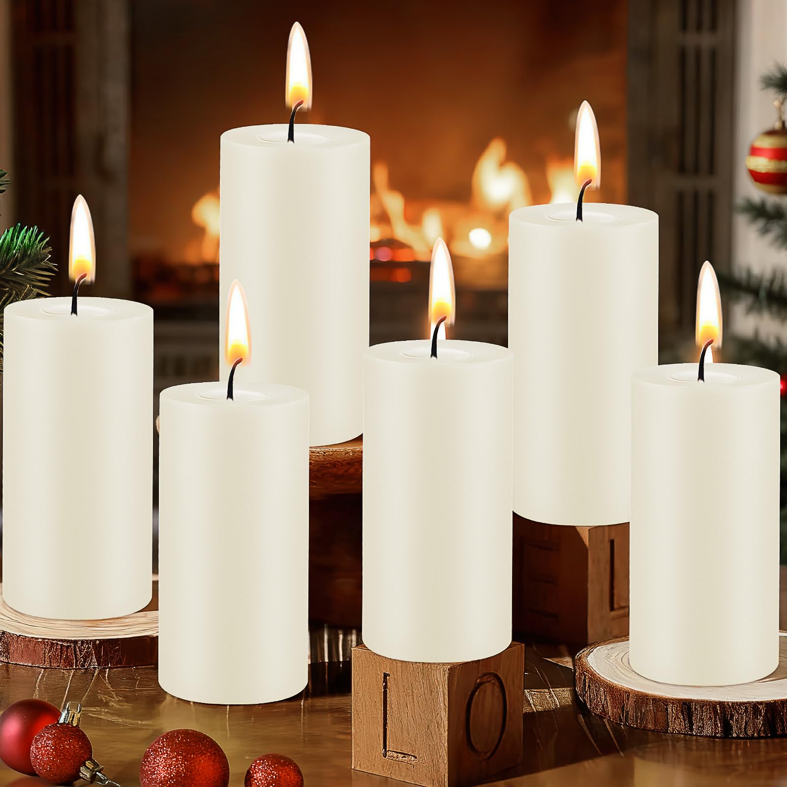 6 Pack Natural Beeswax Pillar Candles, Pure Unscented Beeswax Candles, 258 Hours Long Burning Organic Pillar Candles Bulk for Home Decor Prayer Wedding Spa Easter, 10 x 5 cm