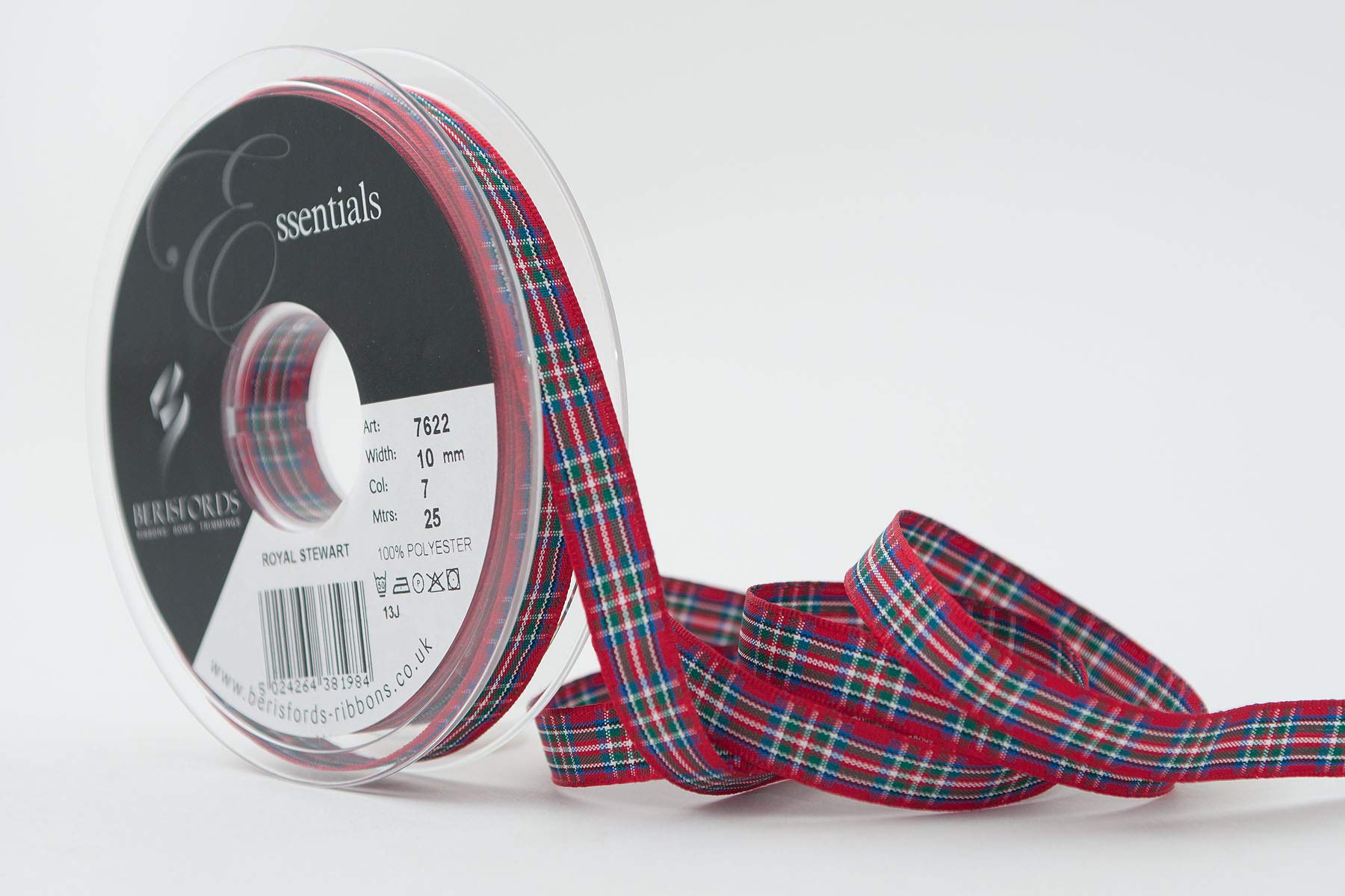 Berisfords Polyester Tartan Ribbon, Royal Stewart, 10 mm