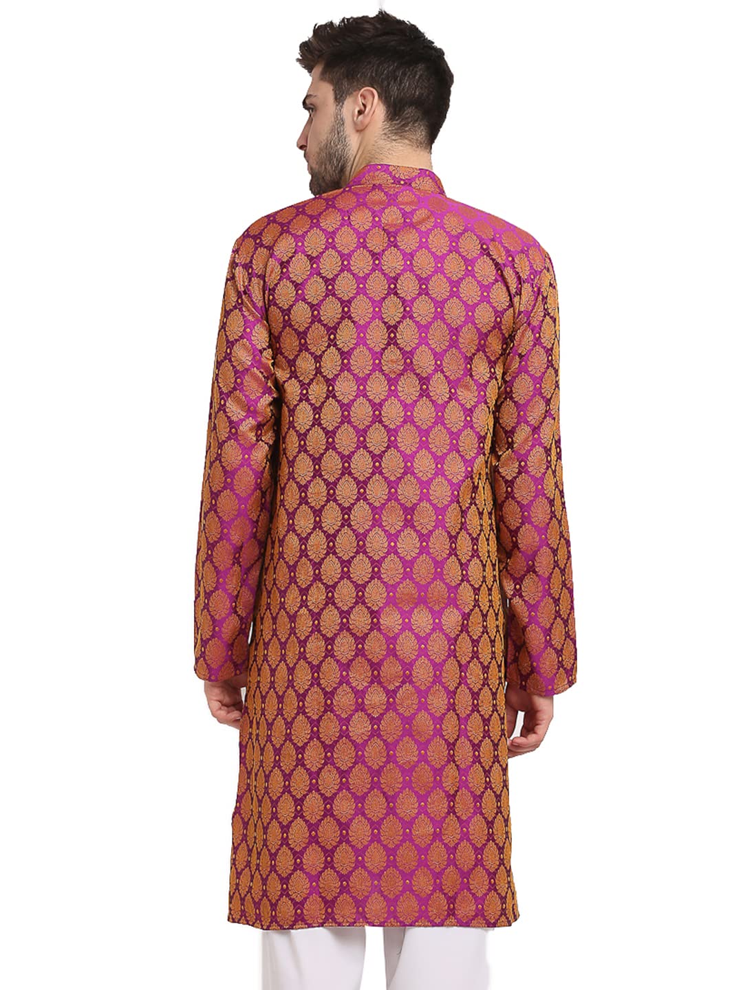 Jompers Men Green Jacquard Woven Design Kurtas. (Pink, M)