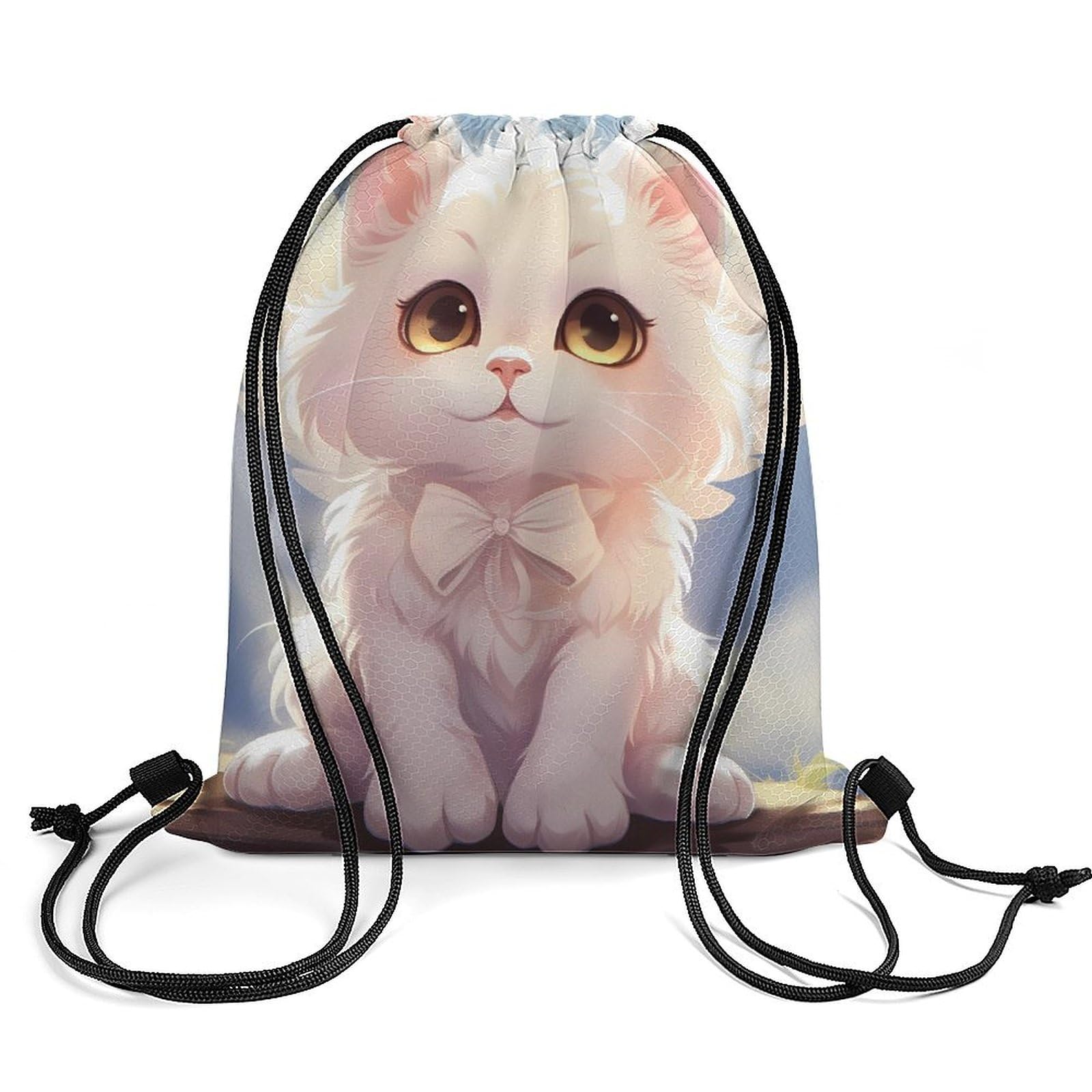 Cat Angel Drawstring Backpack Durable Sport Gym Bags Daypack for Men Women 35 * 42cm