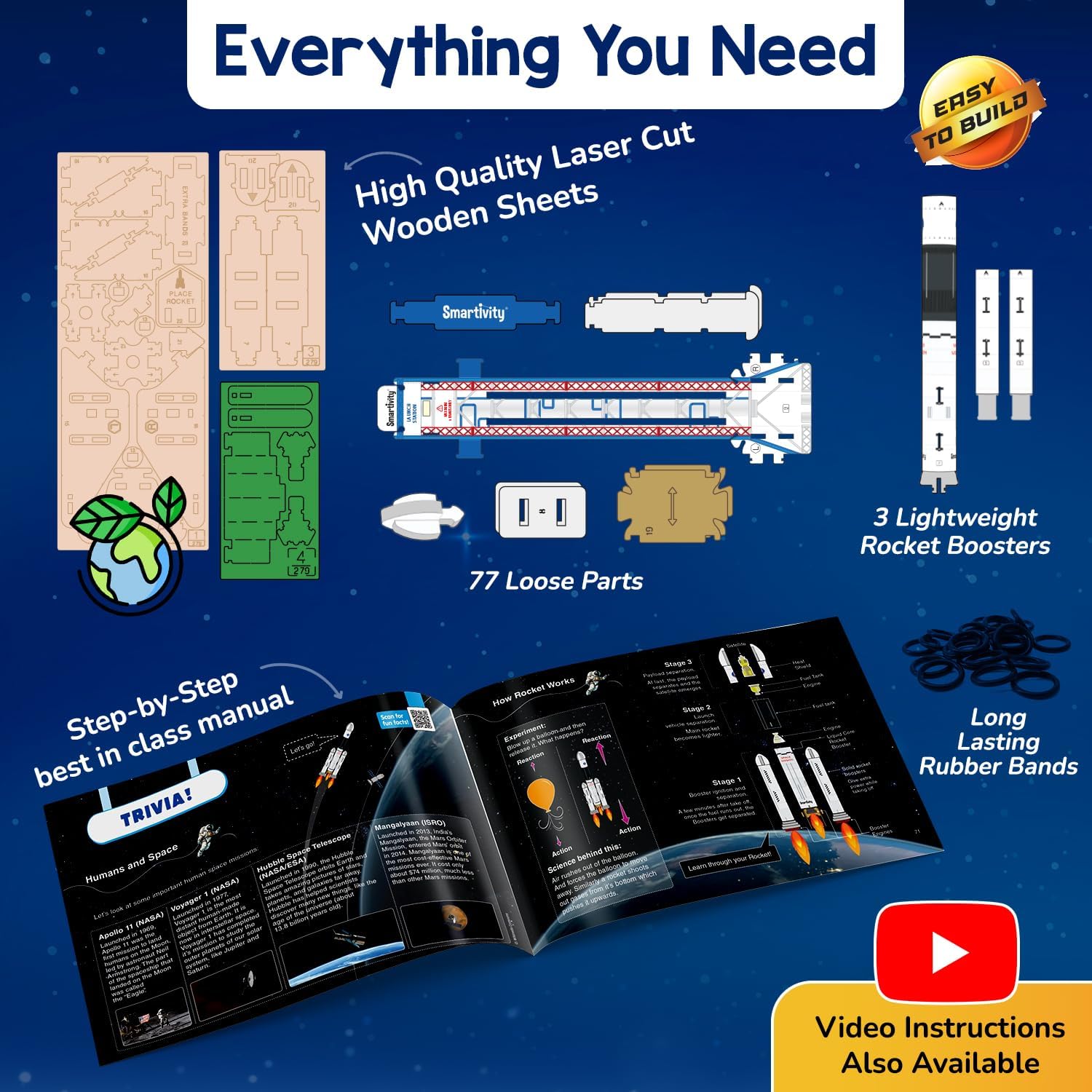 Smartivity Rocket Launcher STEM Kit for Ages 6-12 Years | Build Your Own Rocket with Launcher | Birthday Gift for Smart Kids | DIY Science Toy for Boys & Girls 6,7,8,9,10,11,12 Years Old