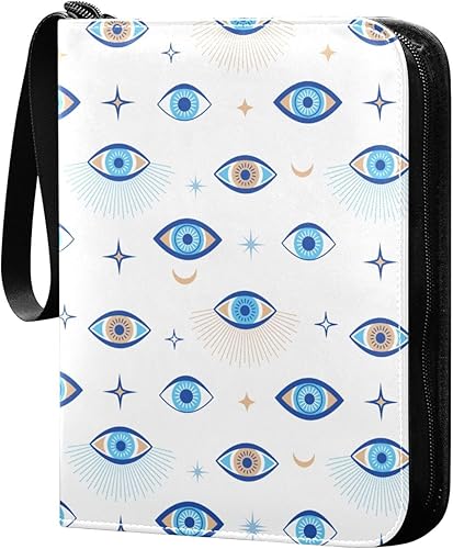 Vnurnrn Card Collection Binder Magic Evil Eyes Print, PU Leather Zip Side Loading Pocket Card Album with 50 sheets400 sleeves, Card Book for