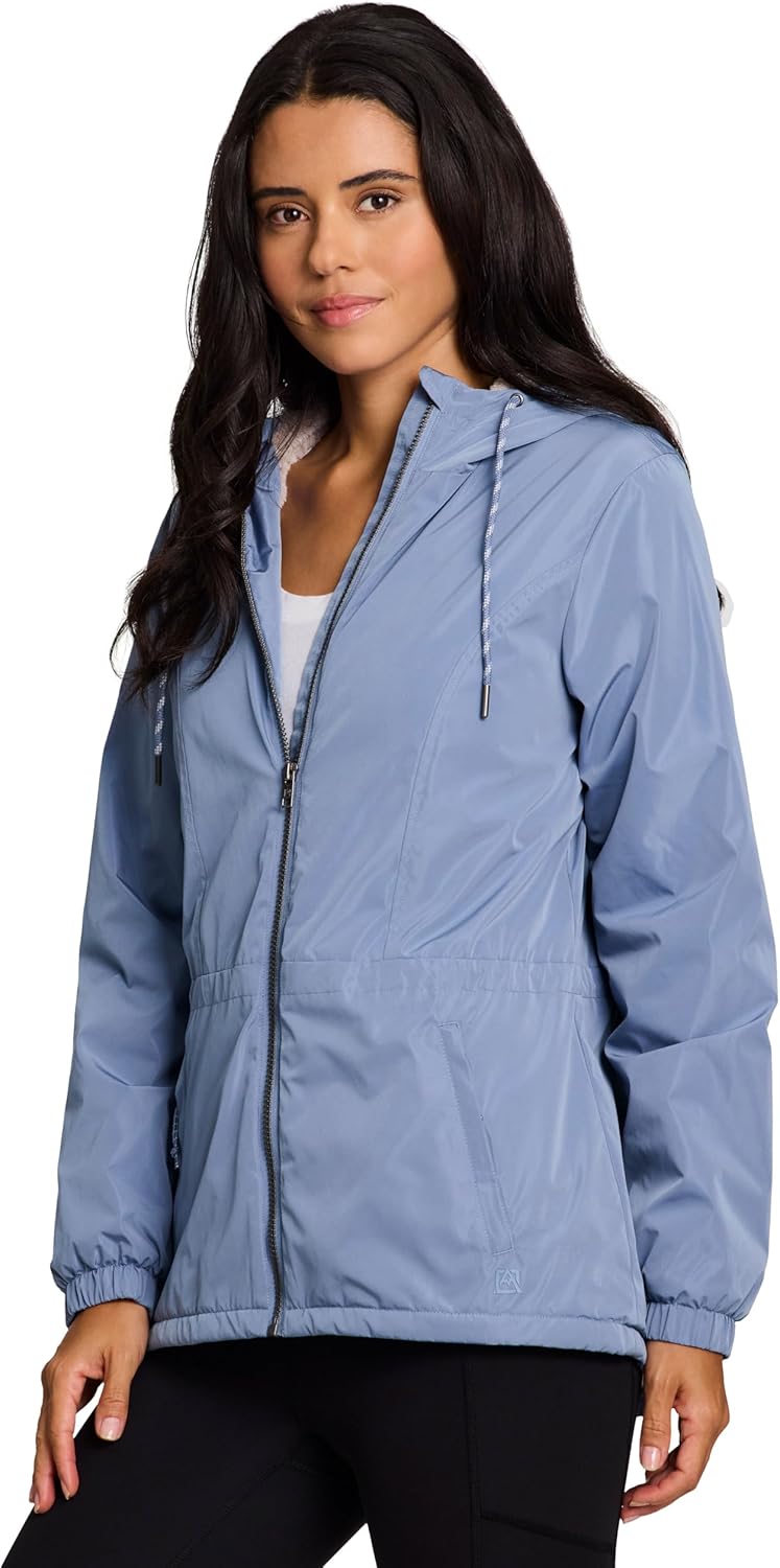 Avalanche Women's Rain Jacket with Zipper Pockets, Faux Fur Lined Rain Coat Sherpa Lined Coat Quick Drying Hiking Jacket